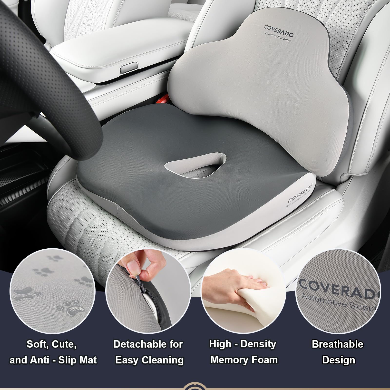 Coverado Cuscino sedile e Cuscino di supporto lombare per sedia da ufficio dell'automobile, Ergonomico Schiuma di memoria Sedia da scrivania Cuscino di sostegno posteriore