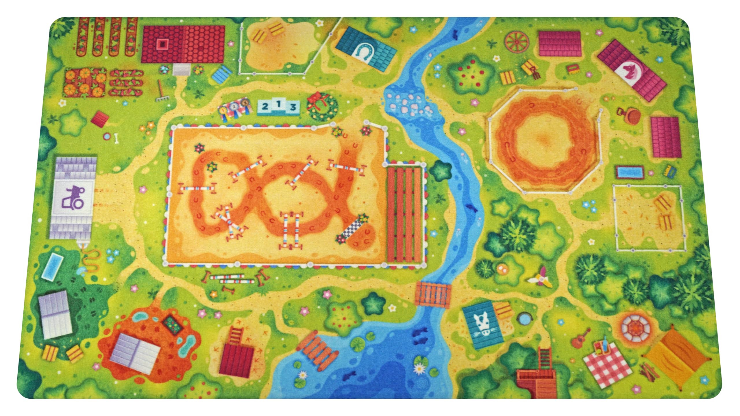 HuggyPlay Alfombra de Juego para niños Granja de Ponis Alfombra Infantil 90 x 150 cm