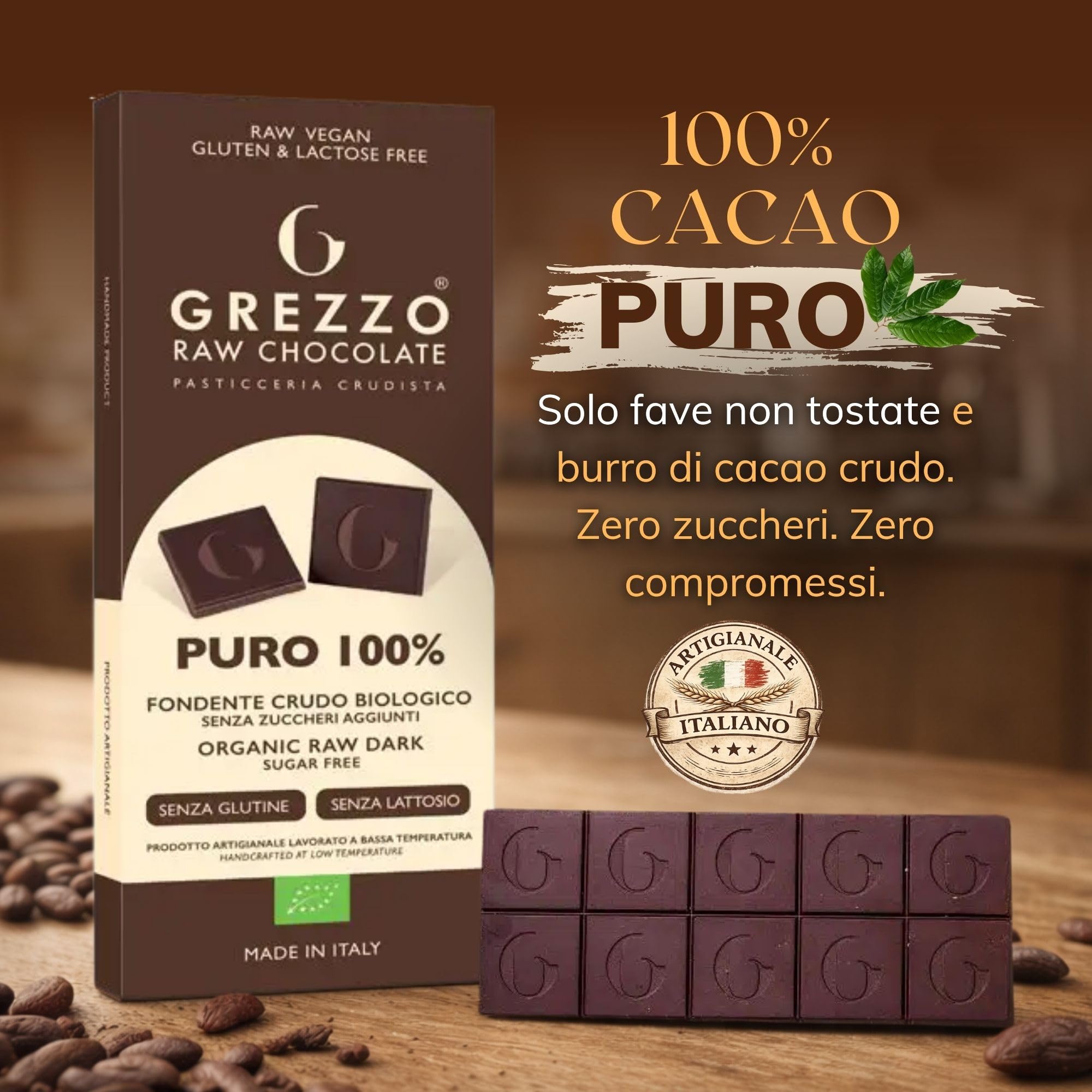 Cioccolato Fondente senza zucchero 100% PURO 4x45g – Cioccolato Senza Lattosio da Fave di Cacao Non Tostate – Cacao Crudo dal Perù – Lavorato a Pietra - Senza dolcificanti