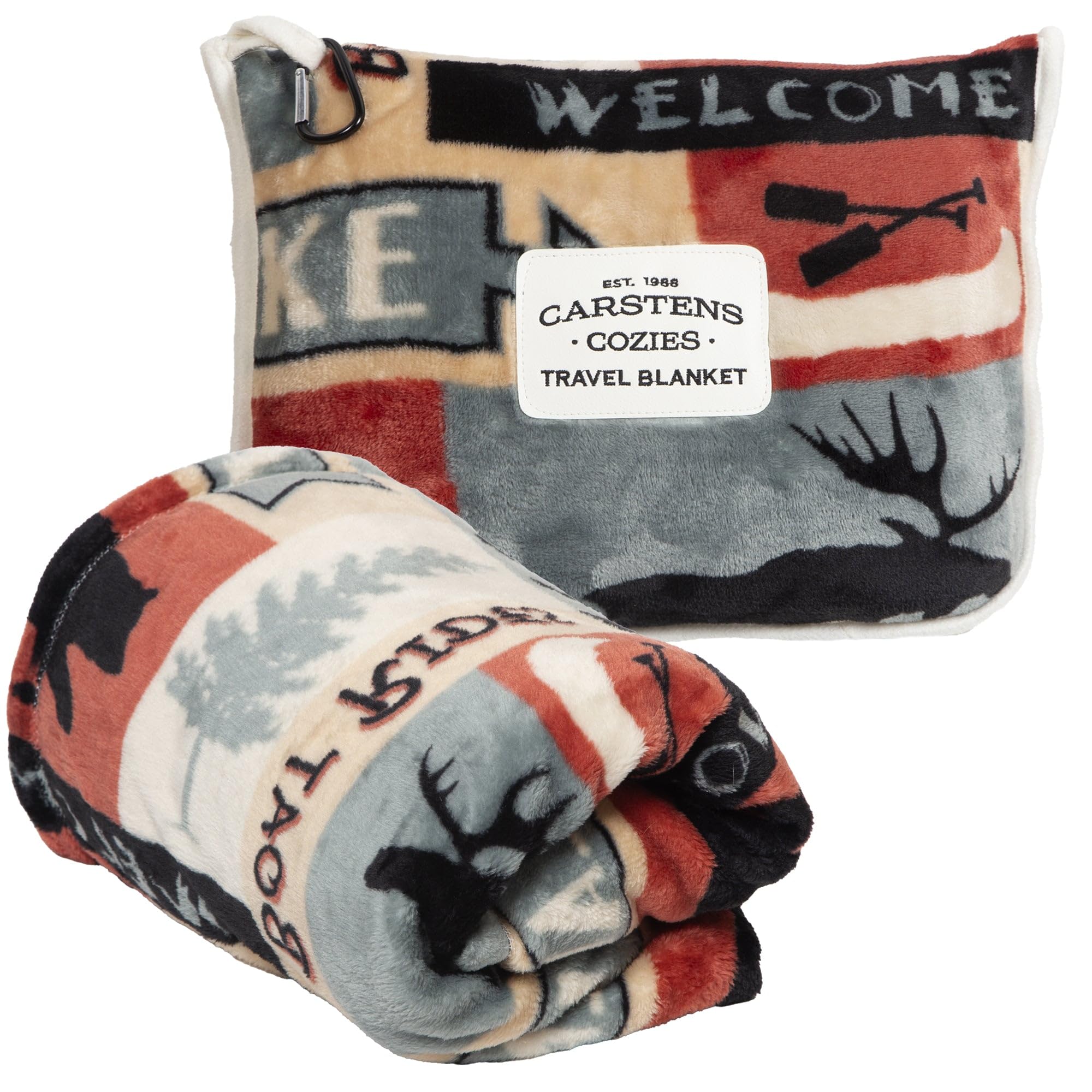 CARSTENS, INC. Travel Blanket, Premium Compact 2-in-1 Airplane Blanket/Pillow, Lake House