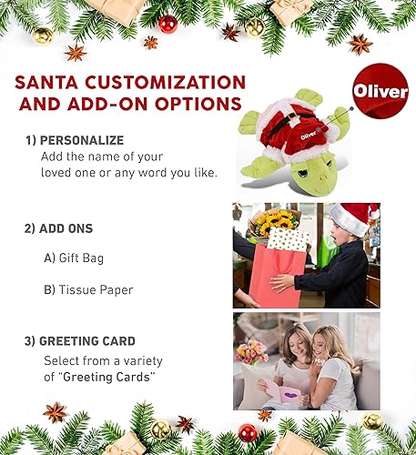 Miniatura 2 de DolliBu Peluche de tortuga marina verde arcoíris de Papá Noel, disfraz de animal salvaje con traje de Papá Noel rojo, regalo de vida silvestre,