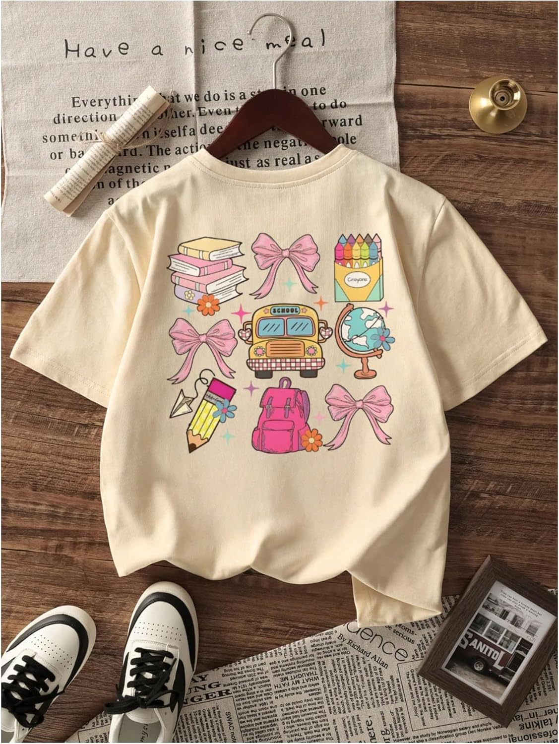 Girl's Letter Animal Graphic T Shirt Short Sleeve Crewneck Oversized Vacation Tops - Image 4