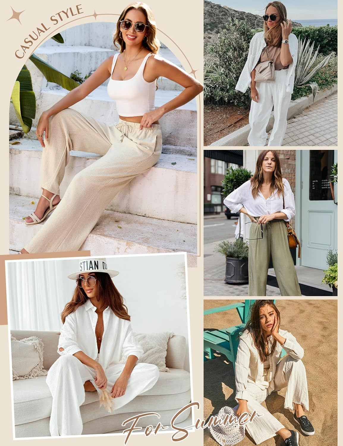Linen Pants for Women Flowy Palazzo Pants Loose Boho High Waist Casual Wide Leg Trousers Summer Beach Vacation Outfits - Image 2