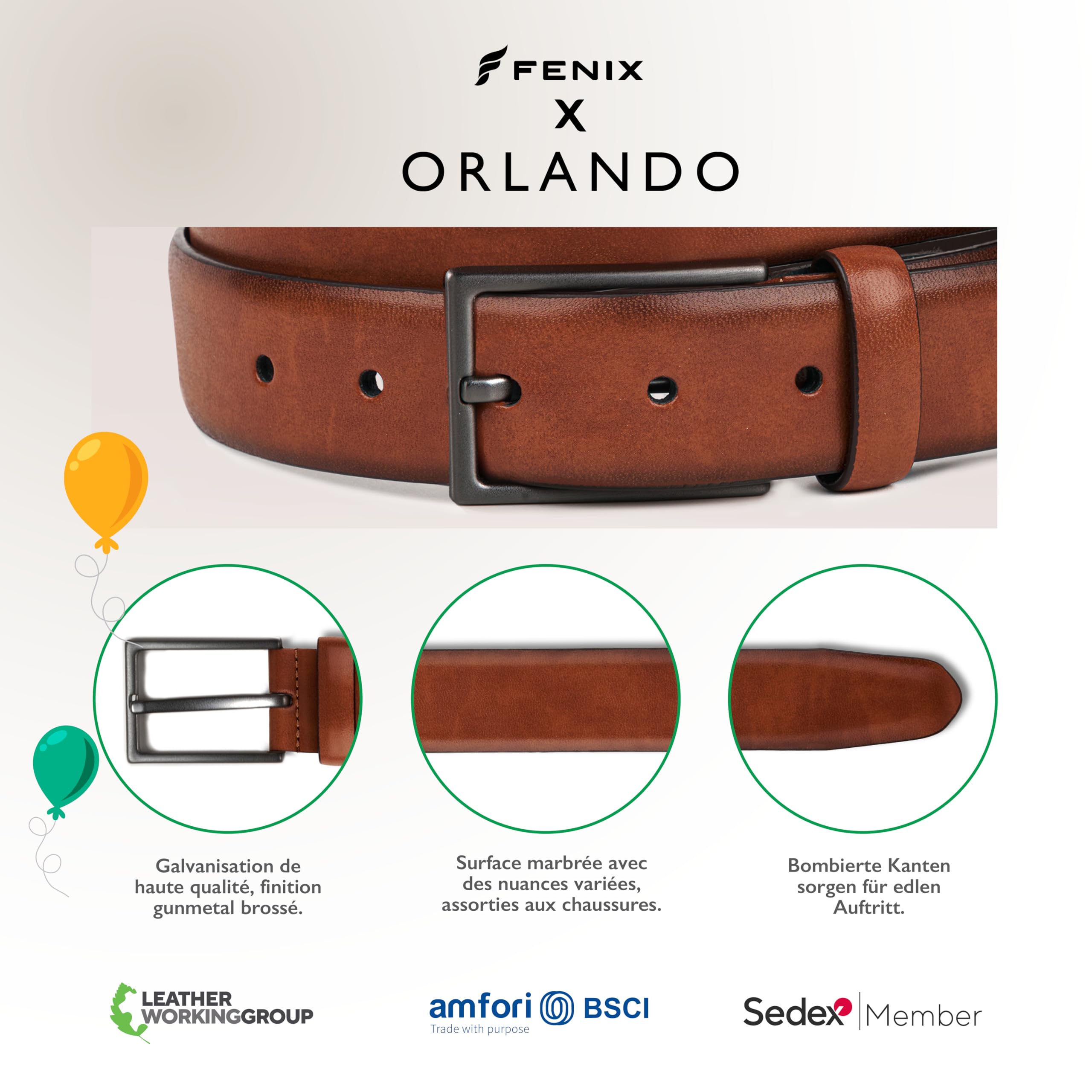 FENIX ORLANDO Ceinture enfant garçon et filles, ceinture en cuir pour uniforme et Jeans, ceinture ado, ceinture réglable en cuir, taille 55 cm à 75 cm, boucle sans nickel 30 mm de large
