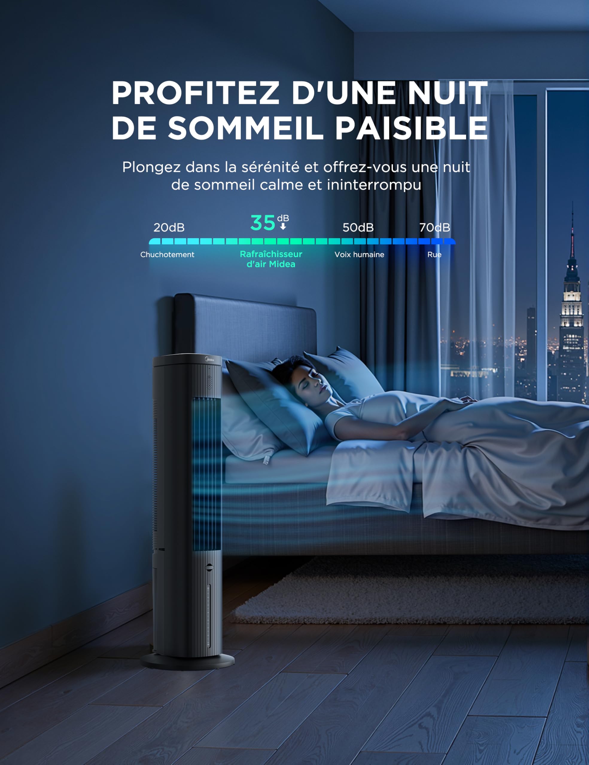 Midea 5L-3en1-Ventilateur Rafraîchisseur d'Air avec Télécommande, 3 Vitesses, 3 Modes, Oscillation à 75°, Minuterie 7H, Climatiseur Mobile Sans Évacuation, Puissant & Silencieux, Humidificateur, Noir