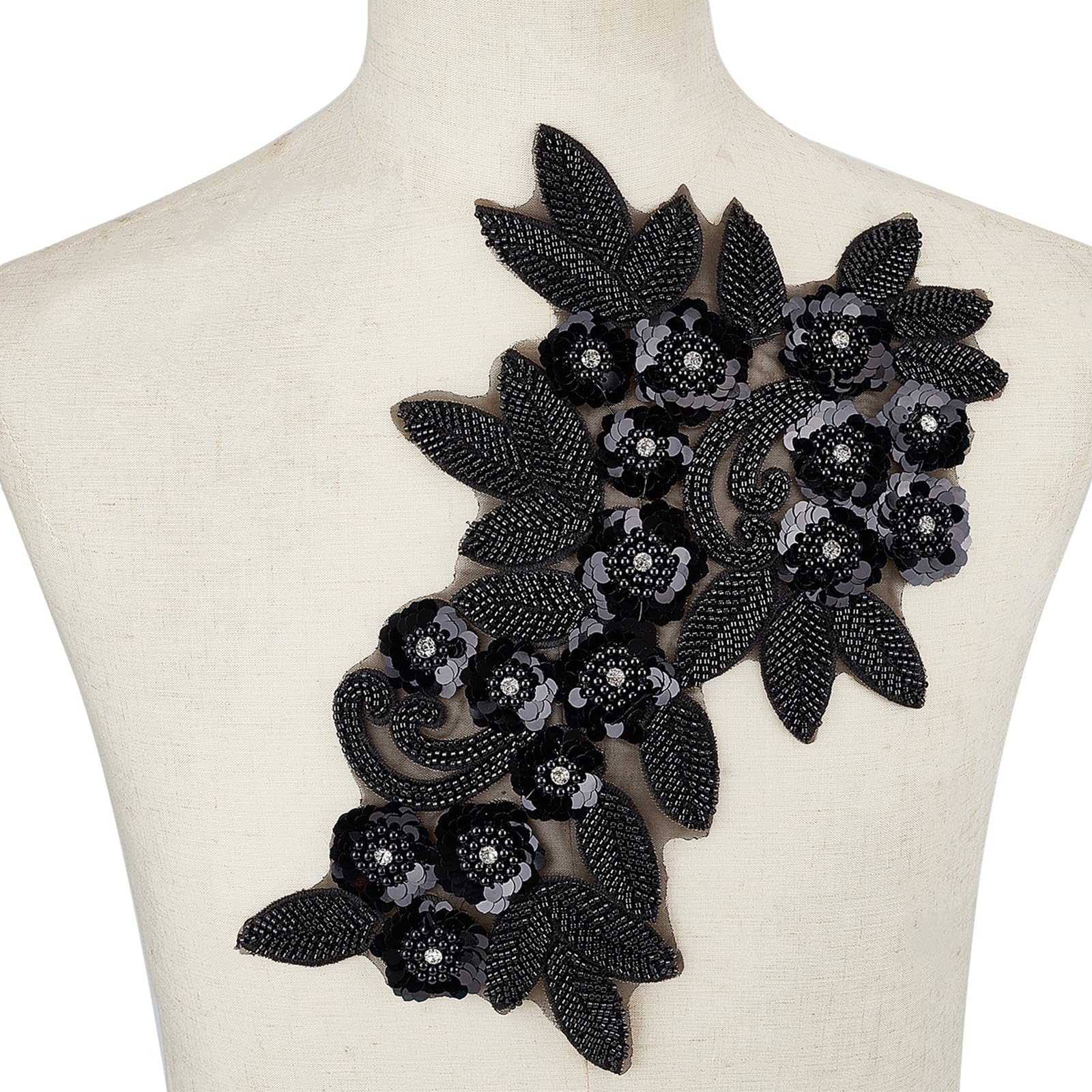 Applique In Pizzo Floreale Con Perline Oro - Toppe Da Cucire Per Abbigliamento, Decorazione Fai Da Te 29x35cm - Foto 5