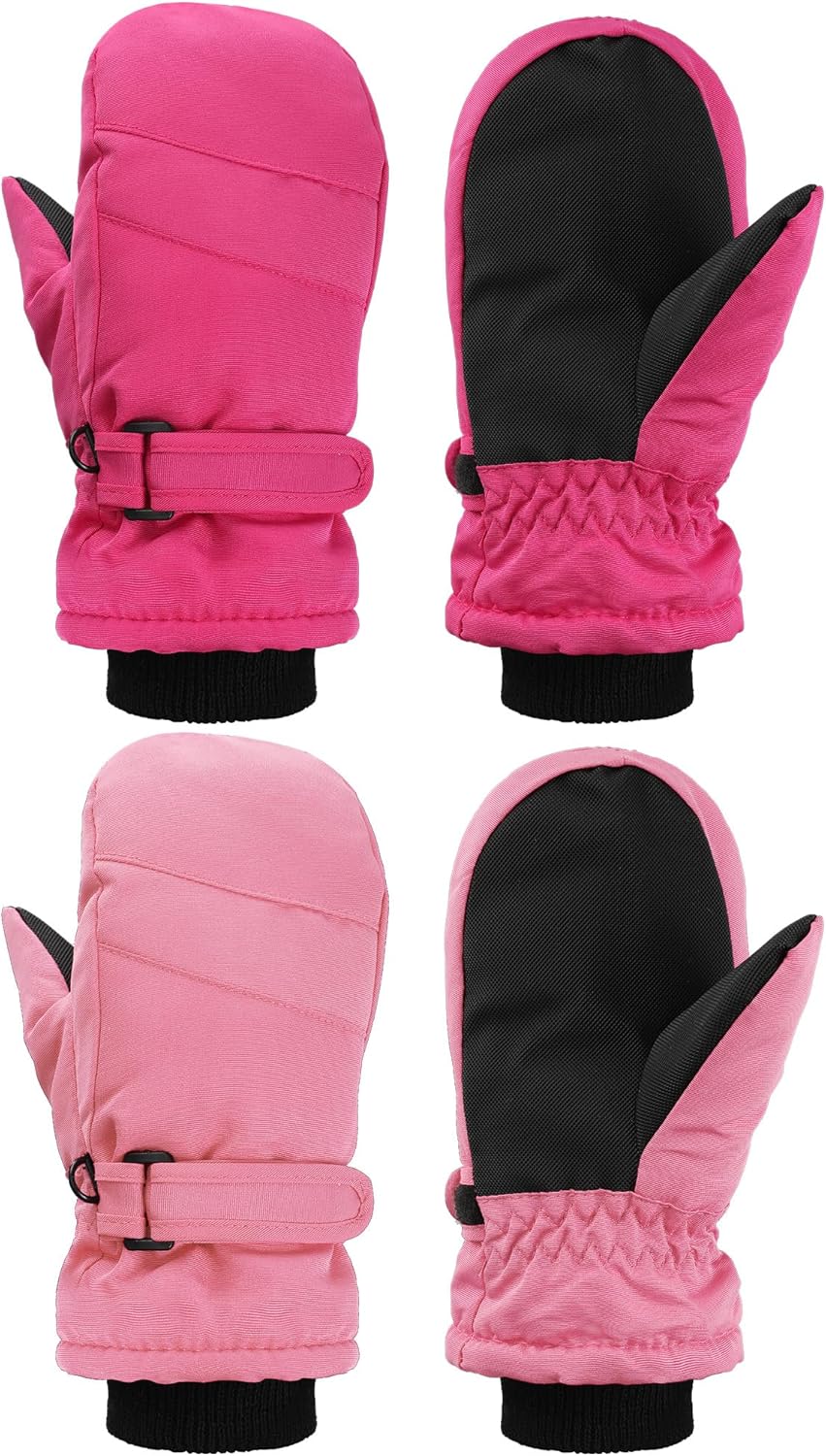 SATINIOR 2 Pairs Kids Snow Mittens Waterproof Winter Ski Gloves Warm Thicken Snow Gloves for Girls Boys