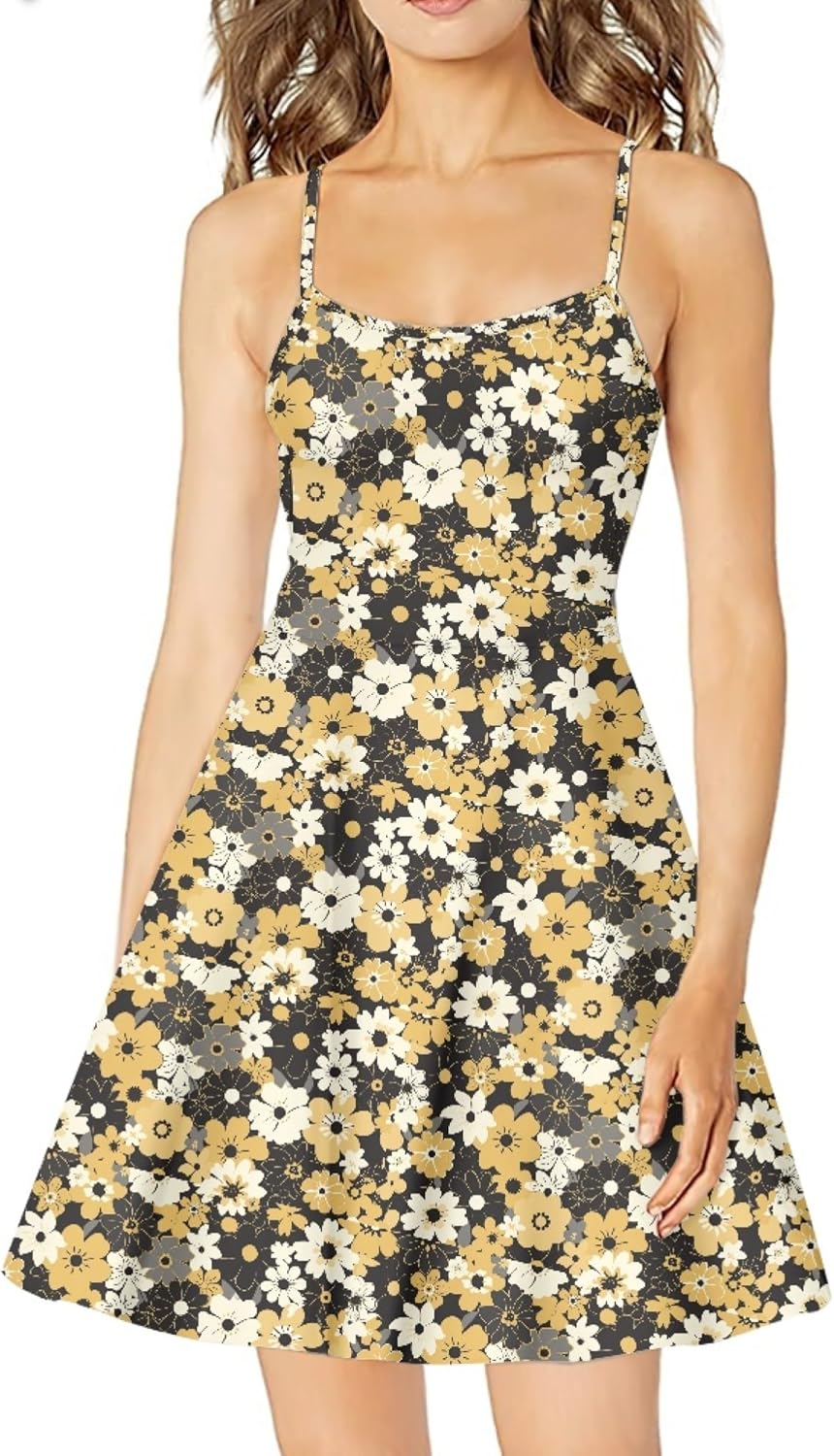 Womens Sundresses Spaghetti Strap Floral A Line Empire Waist Summer Fashion Hawaiian Cute Boho Casual Mini Dress - Image 6