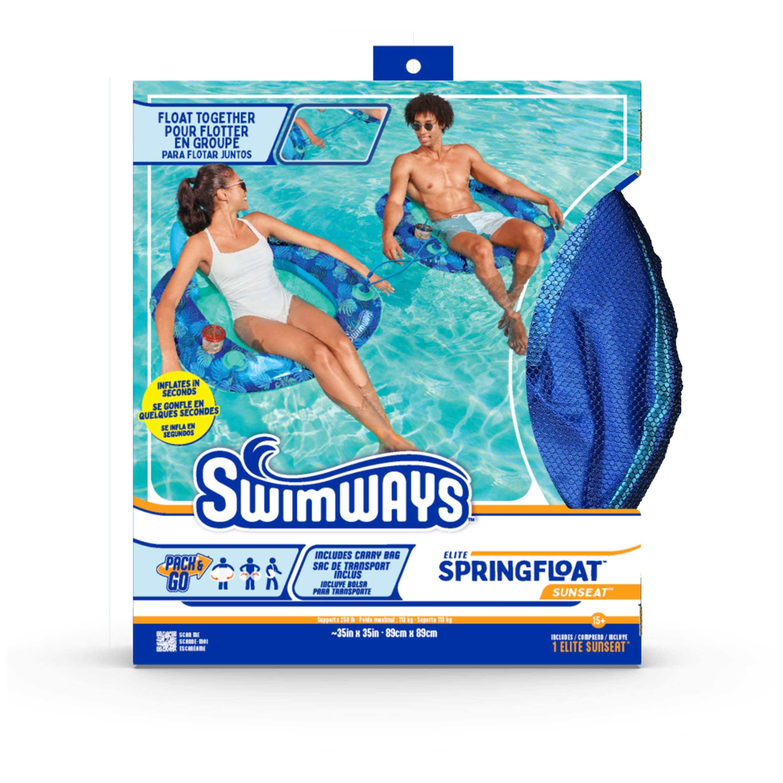 Swimways Elite Spring Float Sunseat Pool Lounger, Inflatable Pool Floats Adult with Fast Inflation, Pool Lounge Chair for Adults up to 113.4 kg