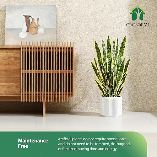 Miniatura 4 de CROSOFMI Planta artificial de serpiente de 35 pulgadas, árbol de Sansevieria falso con 32 hojas, plantas de imitación perfectas para suegra en