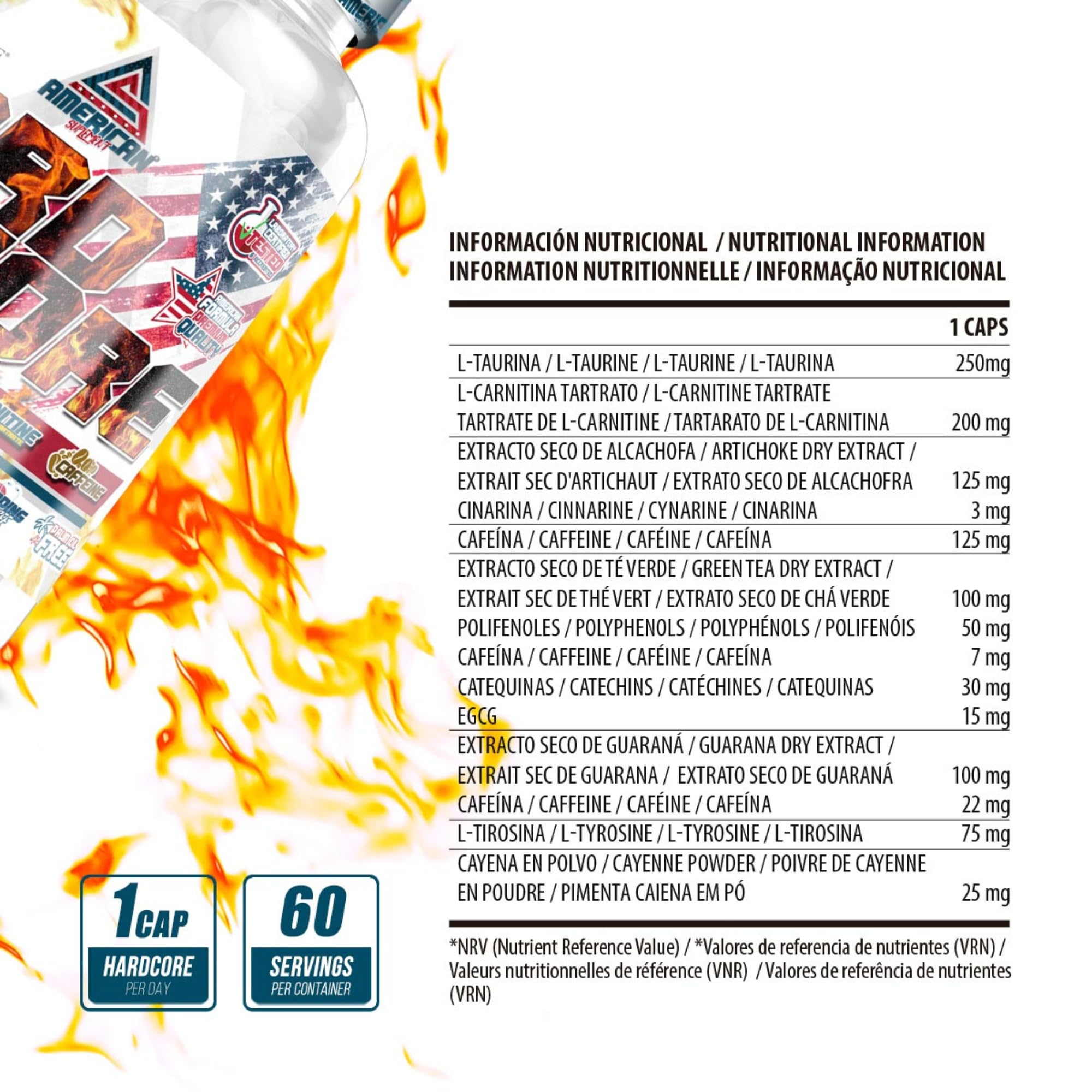 Pack L Carnitine + HardCore Fat Burner | 90 Capsules + 1 litre goût Jus d'Orange | Combinaison qui Aide à Définir les muscles, Brûler les graisses et Coupe Faim