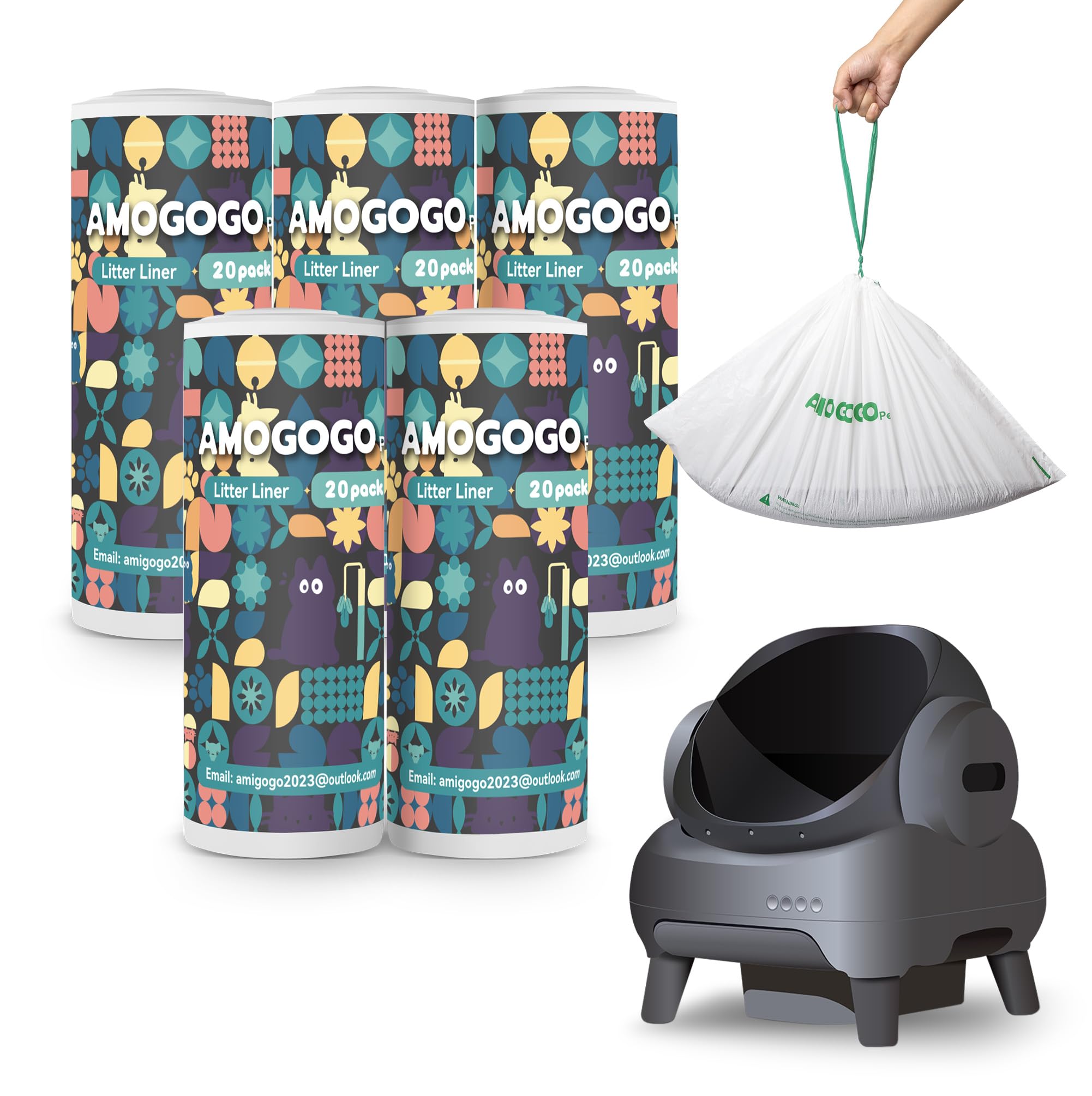 Paquete de 120 bolsas de arena compatibles con Neakasa M1 & PetPivot & Wozhio y AutoScooper 11 caja de arena para gatos autolimpiable con parte superior abierta, bolsas de basura