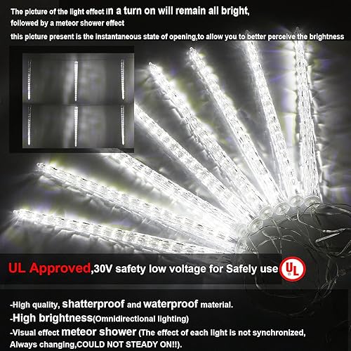 Miniatura 4 de Rosnek Luces de carámbanos impermeables para exteriores con efecto lluvia de meteoritos, luz de Navidad 192 LED colgantes de cristal para decoración
