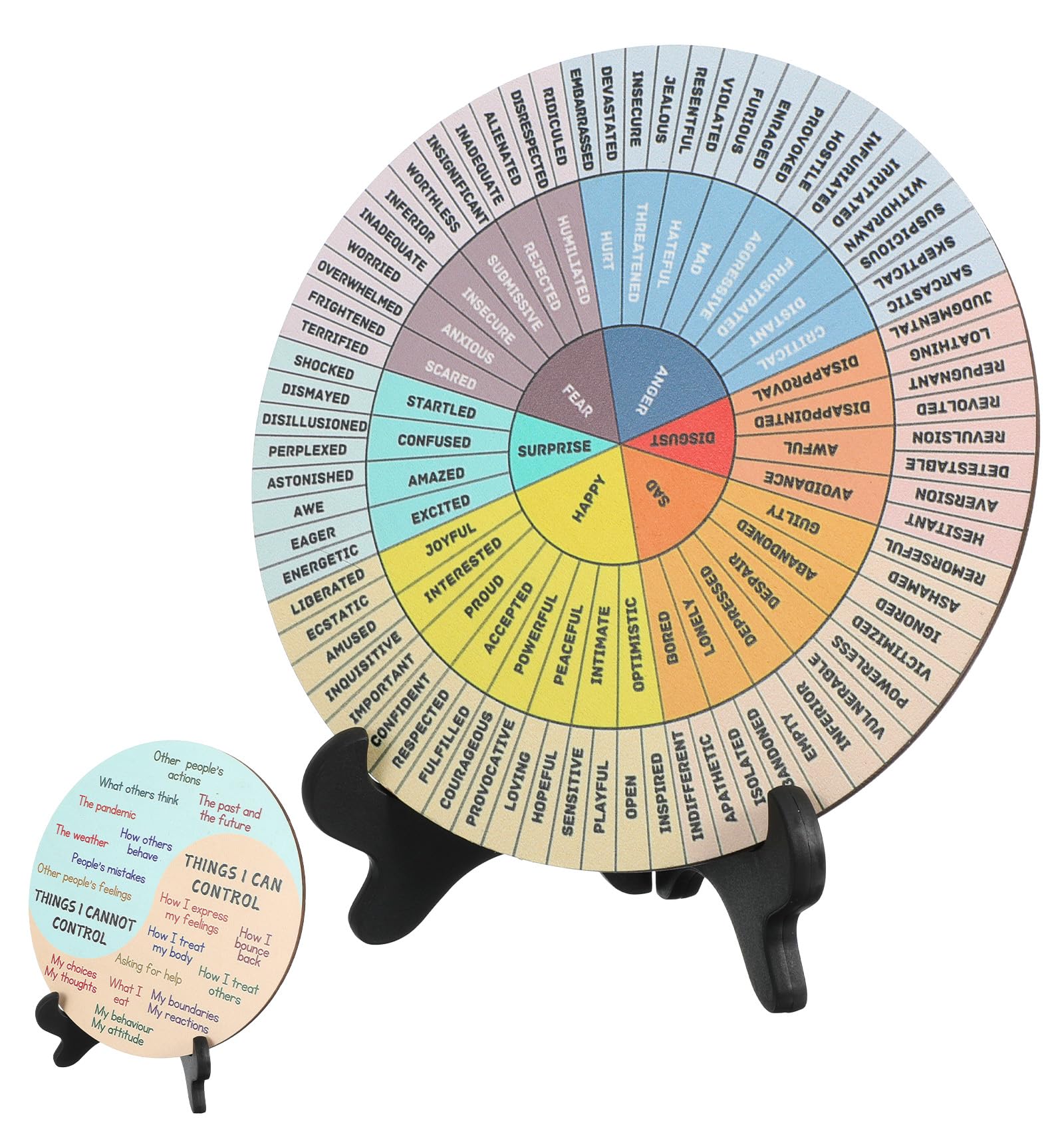Feelings Wheel, 7 Inch Wooden Double-Sided Emotional Wheel