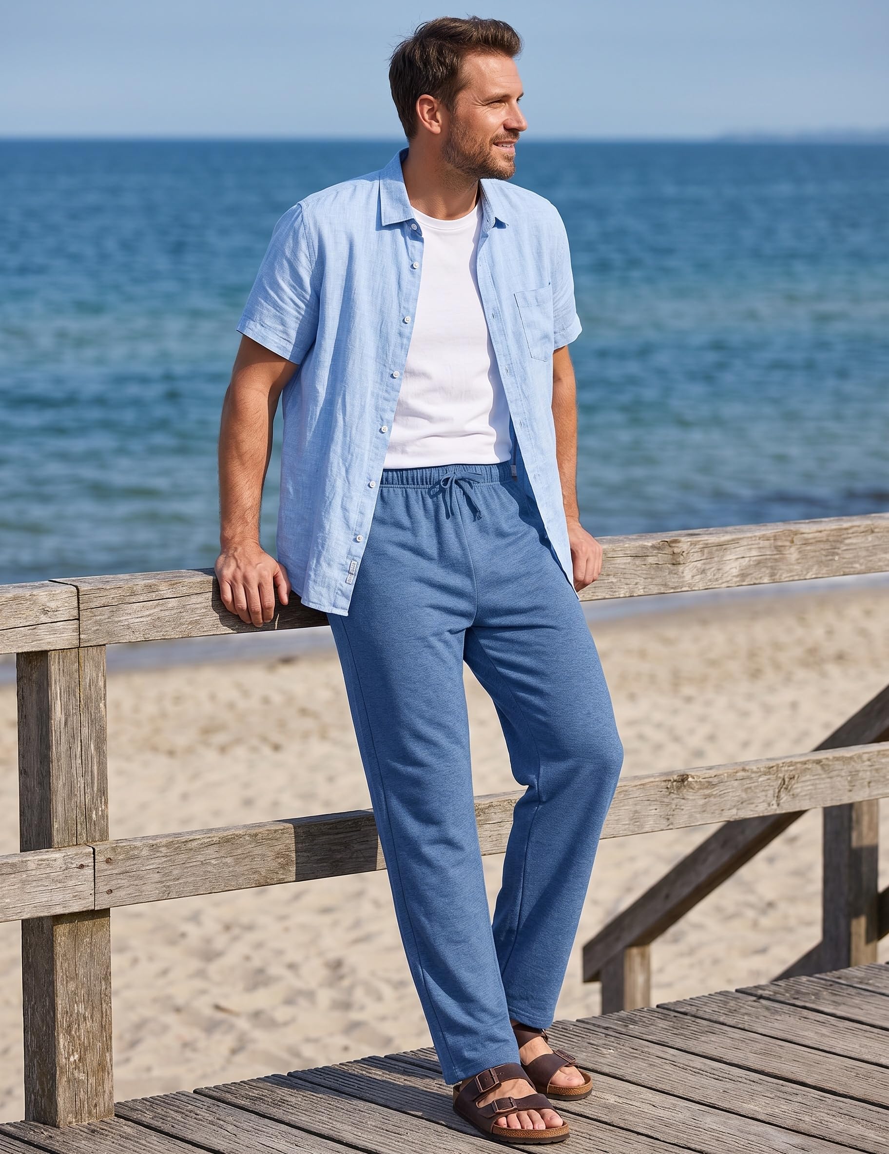 PINSPARK Pantaloni da jogging da uomo, in cotone, leggeri, in vita elasticizzata, con coulisse, con tasche, per lo yoga, per il tempo libero