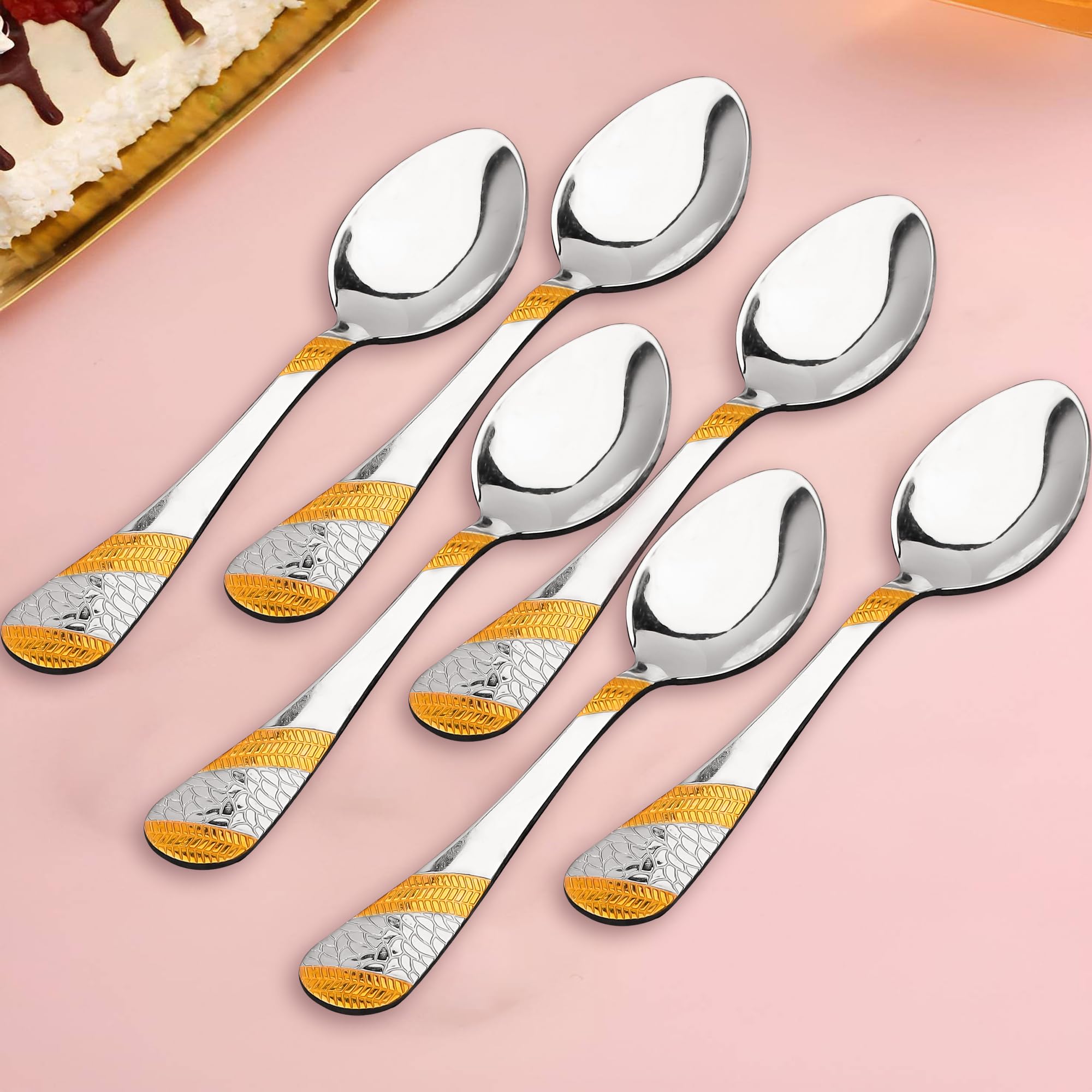 Parage 6 Pieces Stainless Steel 24k Golden Tea Spoons Set, 13.5 cm, Premium Spoons for Home & Kitchen, Luxury Dining Tableware Gift for House Warming, 24 Karat Gold Plated Small Spoon, Imperial design (B0CQZWZTLL) Amazon Price History, Amazon Price Tracker
