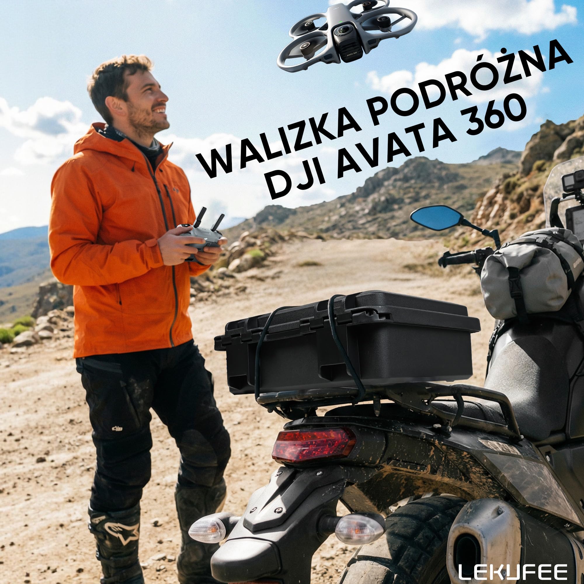 Lekufee Wodoodporna Twarda Walizka Transportowa do drona DJI Avata 360, Fly More Combo (RC 2), DJI RC 2 / N3 / N2, baterii (5 szt.), huba ładującego oraz innych akcesoriów (tylko etui)