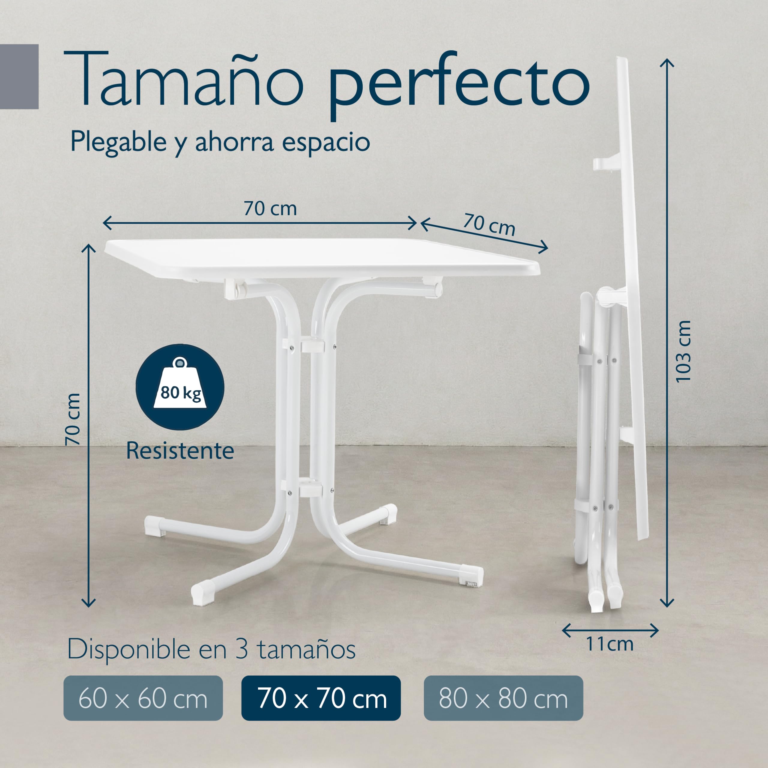 Beautissu Mesa Bistró Exterior 70x70 cm – Mesa Alta Cuadrada Plegable de Jardín, Terraza y Balcón – Mesa de Camping y Eventos Altura 70 cm – Blanca – Bistroni | 70x70cm blanco acero antioxidante para balcón jardín o terraza restaurante bar clima muebles r