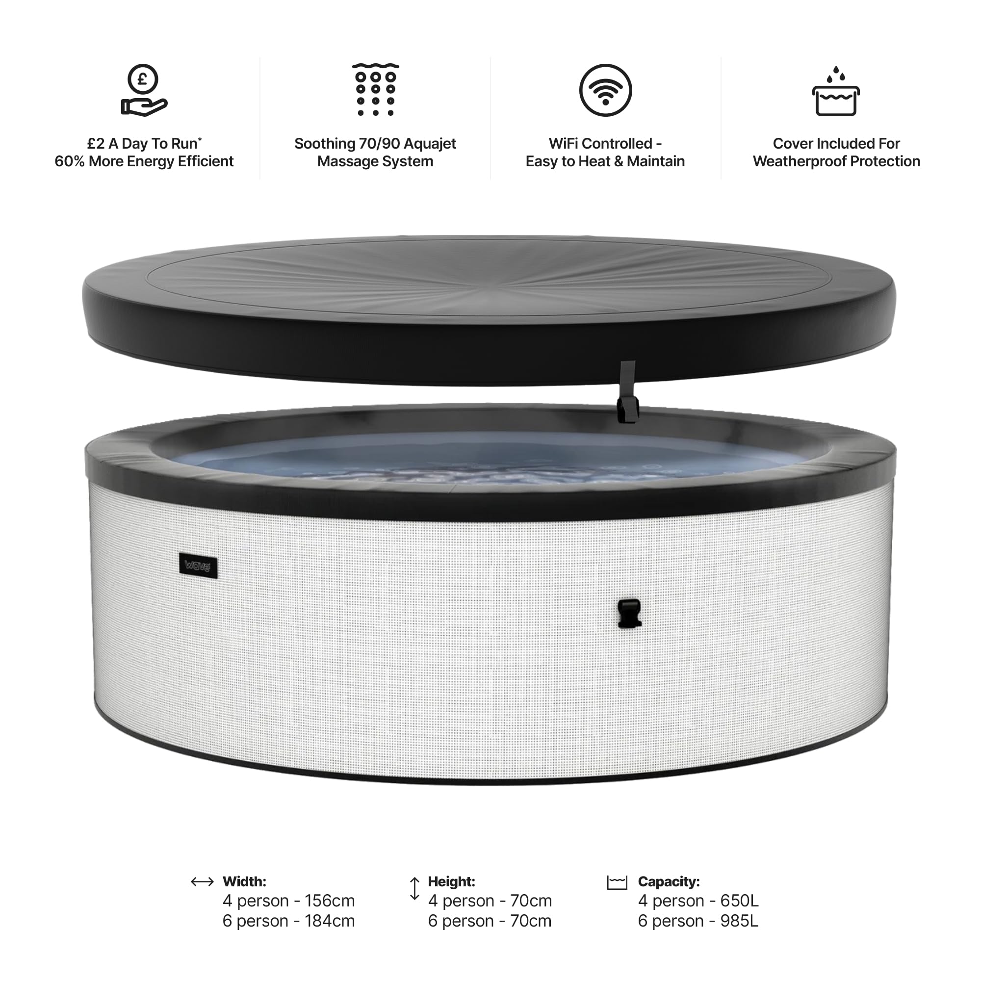 Wave Eco Foam SPA | SPA portátil al Aire Libre con Calentamiento rápido | Material de PVC Duradero | Fácil configuración (Tahoe, Guijarro Blanco | 6 Personas)