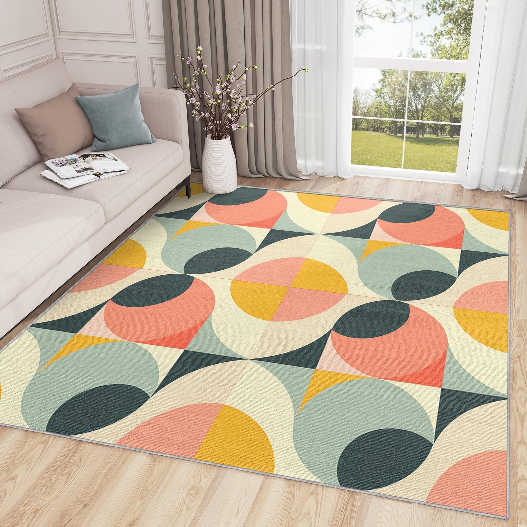 Tapis moderne minimaliste - Style rétro années 70 - Parfait pour chambre à coucher et entrée - Doux et durable - Facile à nettoyer - 80 x 160 cm