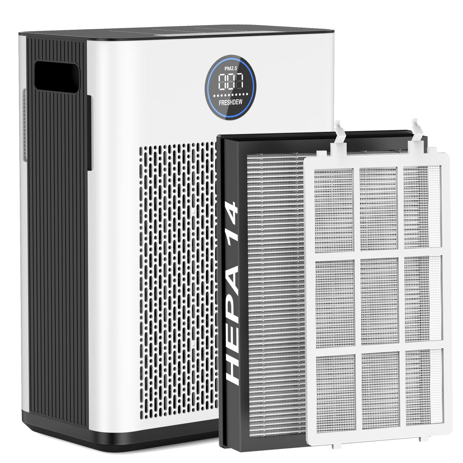 Air Purifier,FREHSDEW Air Purifiers for Home with H14 HEPA and Activated Carbon Filter, Removes 99.99% of Dust,Odors,Smoke,and Pet Hair Covers up to 2300 Sq.Ft, Quiet and Energy Efficient