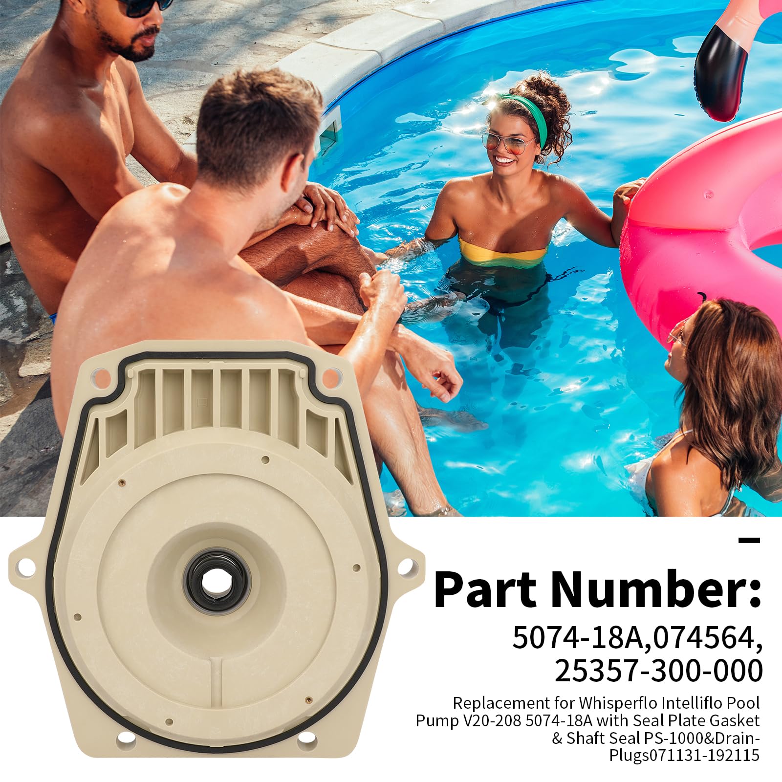 25357-300-000 074564 - Placa de sellado para bomba de piscina Whisperflo e Intelliflo 074564, junta de placa de sellado y sello de eje PS-1000 incluidos