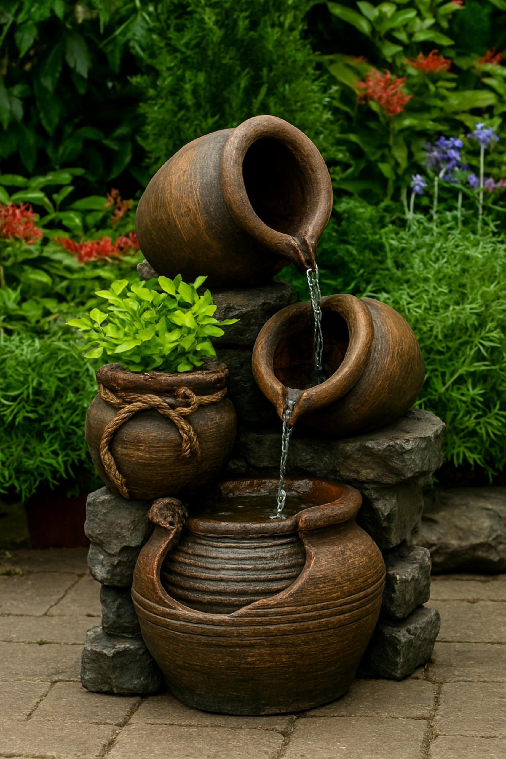 Multi fontana all'aperto dei vasi con il vaso di fiori