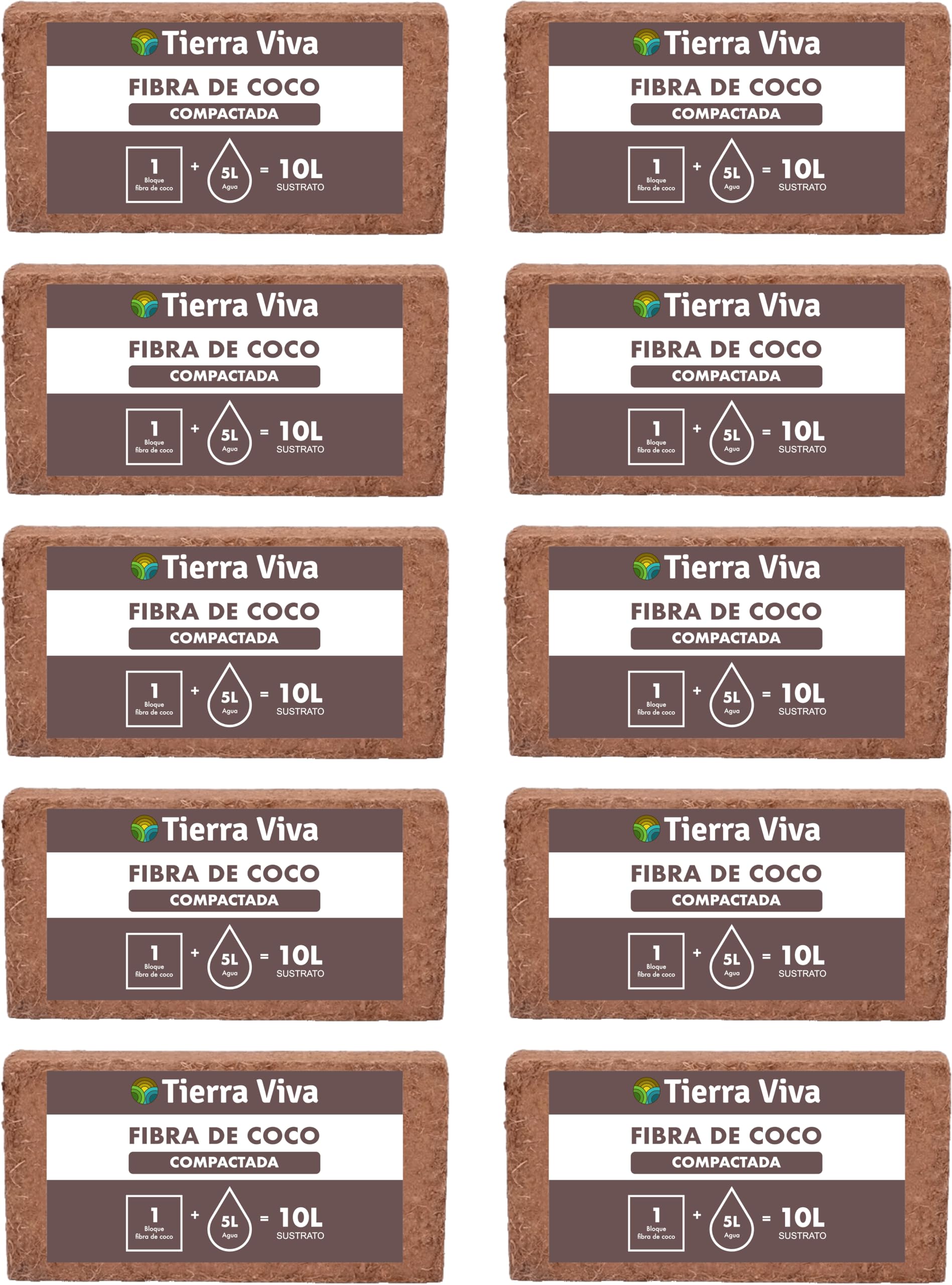 Fibra de Coco para Plantas Natural 10 x 10L | Sustrato de Coco ecológico para Plantas, huerto Urbano, semilleros, Grow y vermicomposteras