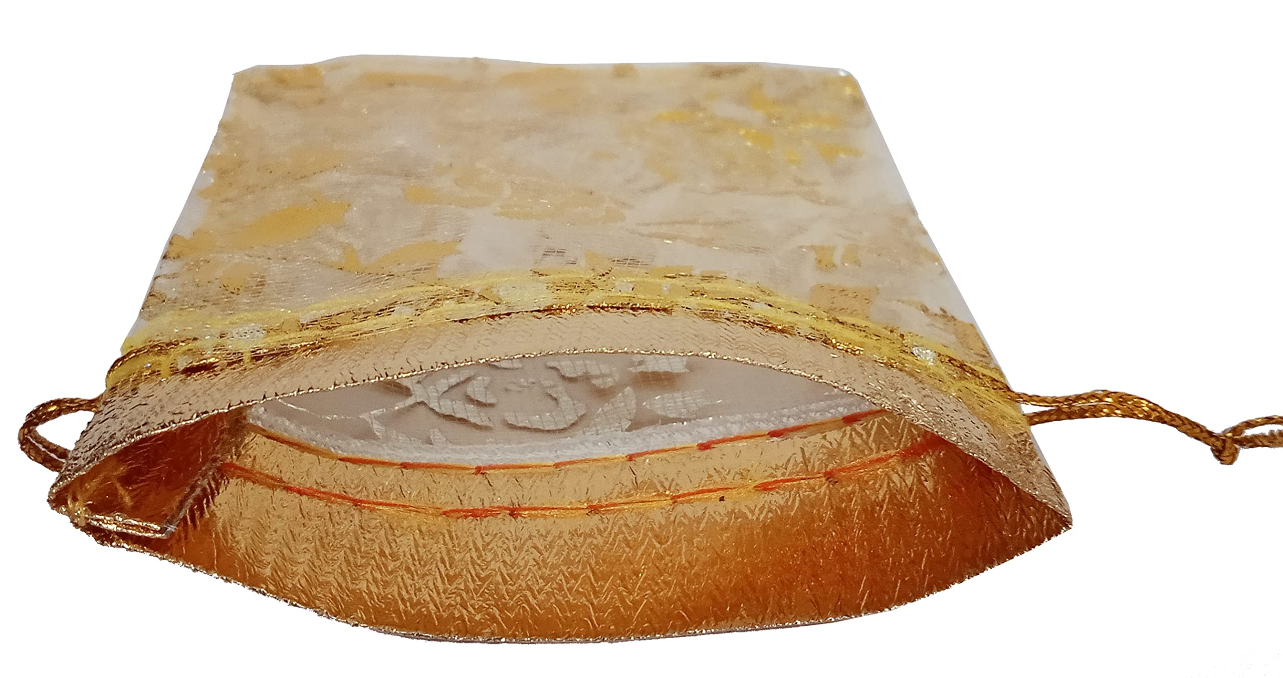 Purpledip Polyester Net Brocade Gift Pouch, Gold, 4 Inches: Pack of 10 Potli Gift Bags (12438) 3