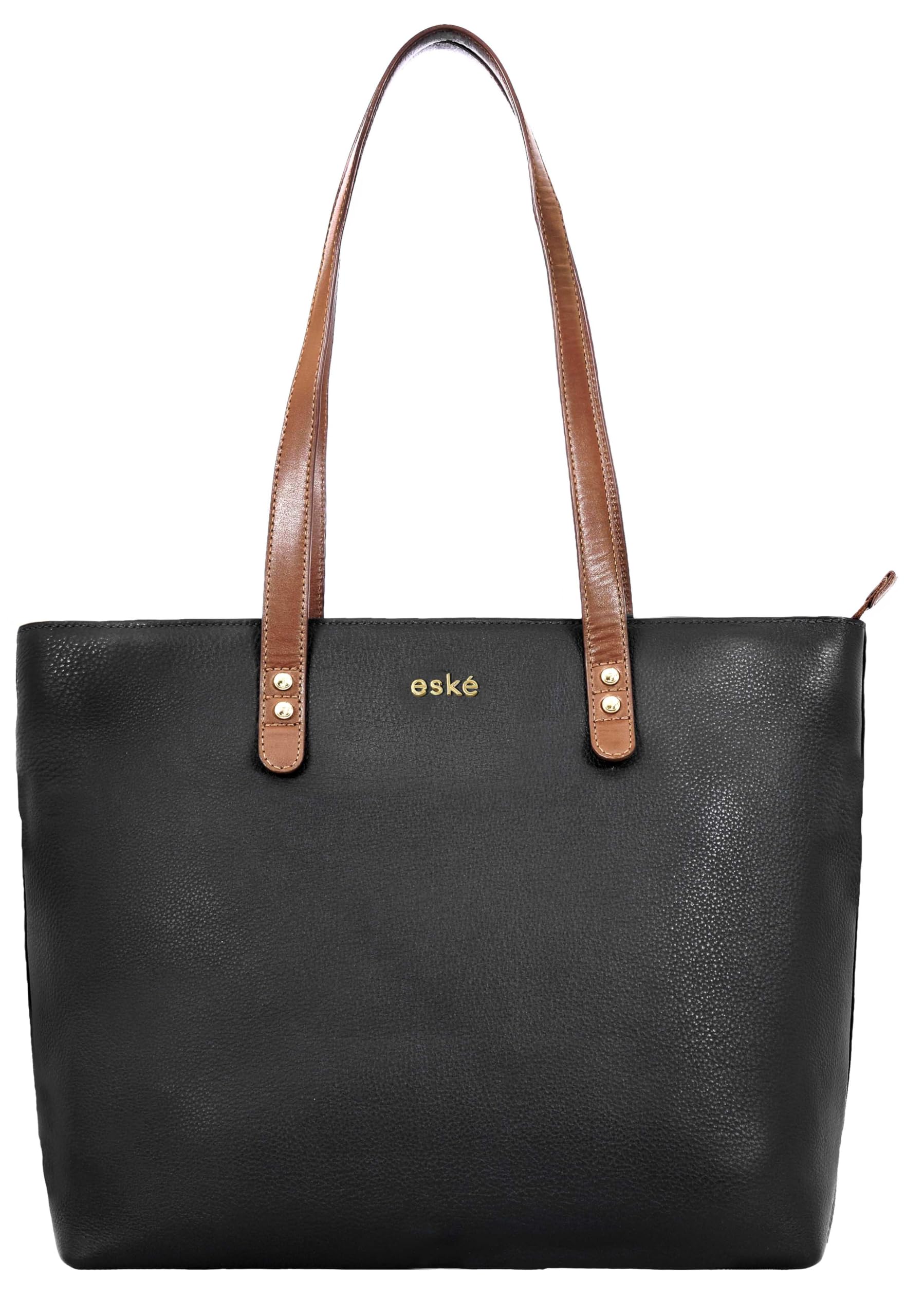 eske Vesta- Genuine Leather Regular Tote Handbag For Women - Spacious Compartments - Work and Travel Bag - Durable - Water Resistant - Adjustable Strap (Black) (B08RX6VS4B) Amazon Price History, Amazon Price Tracker