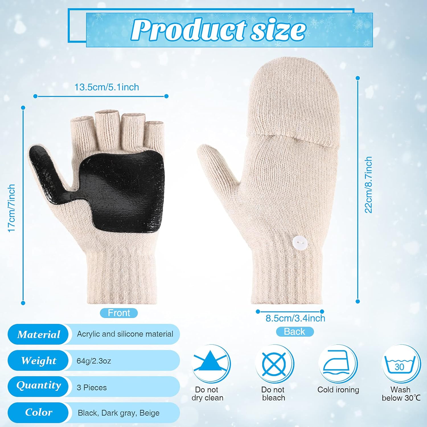 JaGely 3 Pairs Winter Convertible Gloves Fingerless Mittens for Women Men Warm Winter Knitted Fingerless Gloves with Mittens Cover Cap Cold Weather - Image 2