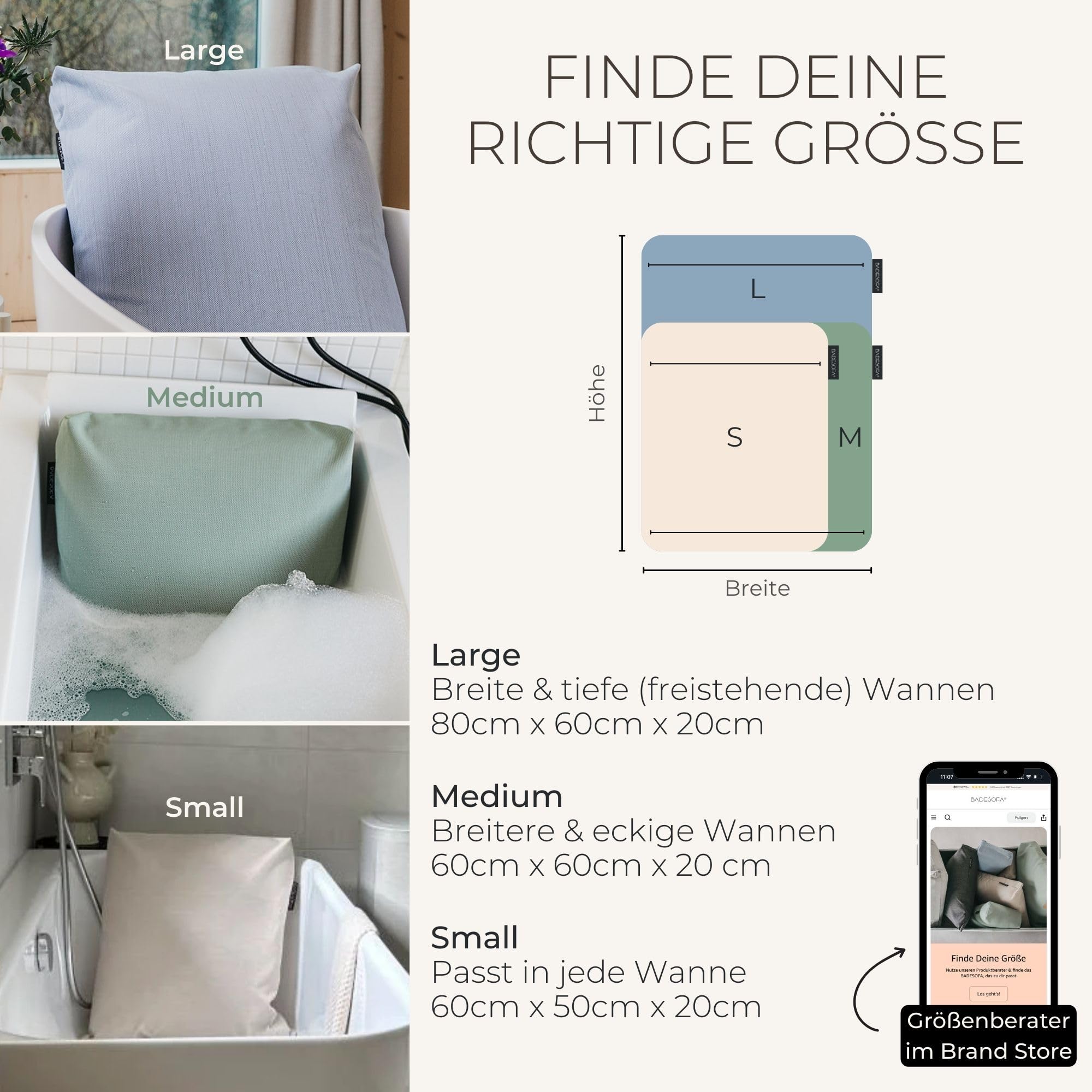 BADESOFA® Badewannen-Kissen M | Premium-Qualität | Bequemes Wannenkissen Made in EU | Bade-Polster in Grün, waschbar & schnelltrocknend | Für breite, eckige Badewannen