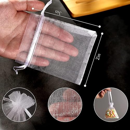 Miniatura 2 de ENNIYU Mini bolsas de regalo de organza transparente, bolsa de almacenamiento transpirable de 2 x 3 con cordón, bolsas de malla para bolsa de fiesta