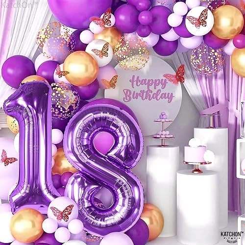 Miniatura 7 de KatchOn, Globo gigante morado del número 18, 40 pulgadas, globo de 18 años, globo morado del número 18, decoraciones de cumpleaños 18 para niñas,