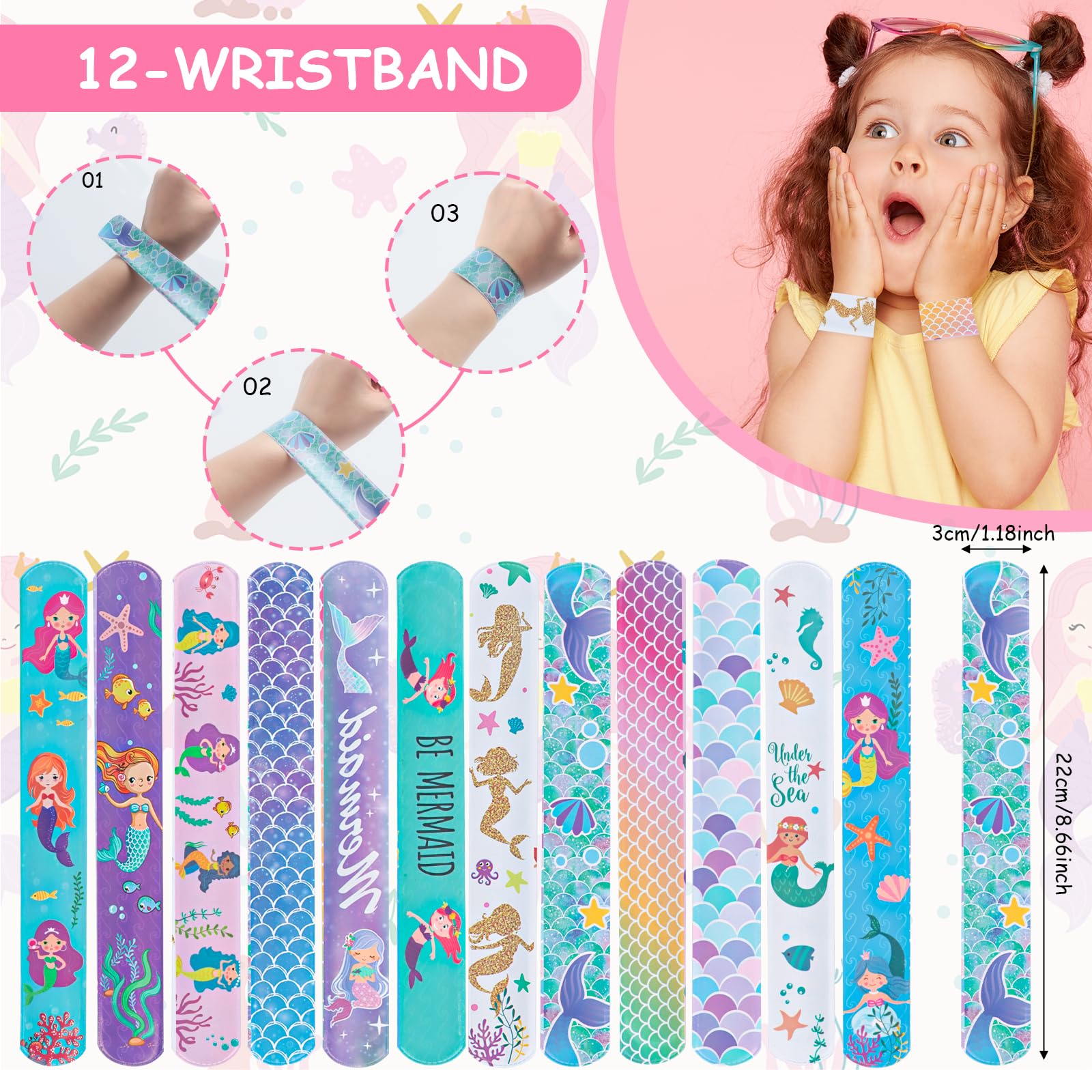 Regali Feste Bambini Sirena, 8 Quaderni a Spirale, 8 Penne Neutre, 12 Braccialetti, 50 Adesivi, Bomboniere Sirena Feste Compleanno, Regali per Ragazze