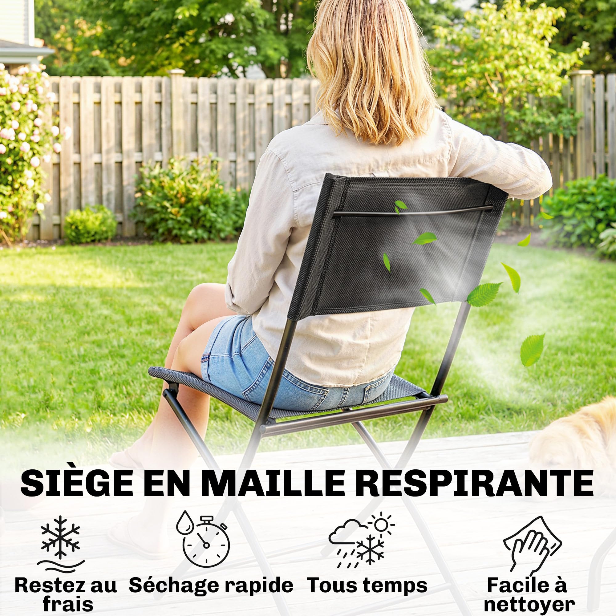 Outsunny Bistro-Gartenmöbel-Set, 3-teilig, Terrassenmöbel mit halbrunden Tisch, 2 Klappstühle, Mesh, Metallrahmen, ideal für Balkon, Terrasse, Garten, Schwarz