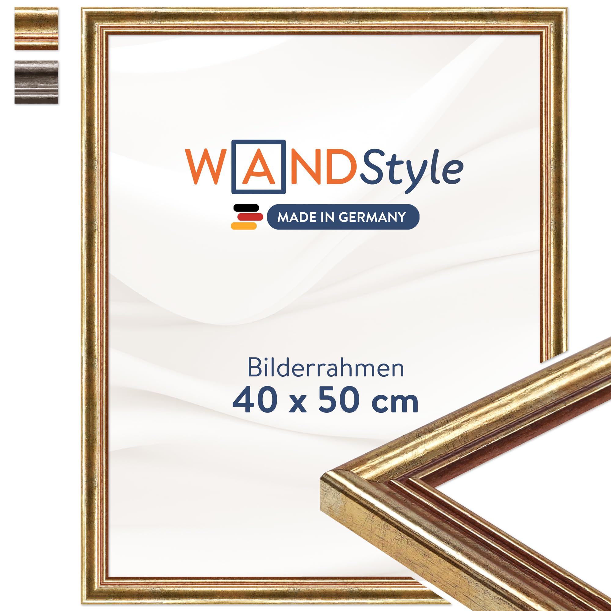 WANDStyle goldener Bilderrahmen 40x50 Holz, Bilderrahmen Gold Vintage | Hochwertiger Holzbilderrahmen Antik, Posterrahmen zum Aufhängen, Rahmen 50x40 cm, Fotorahmen H400 Made in Germany