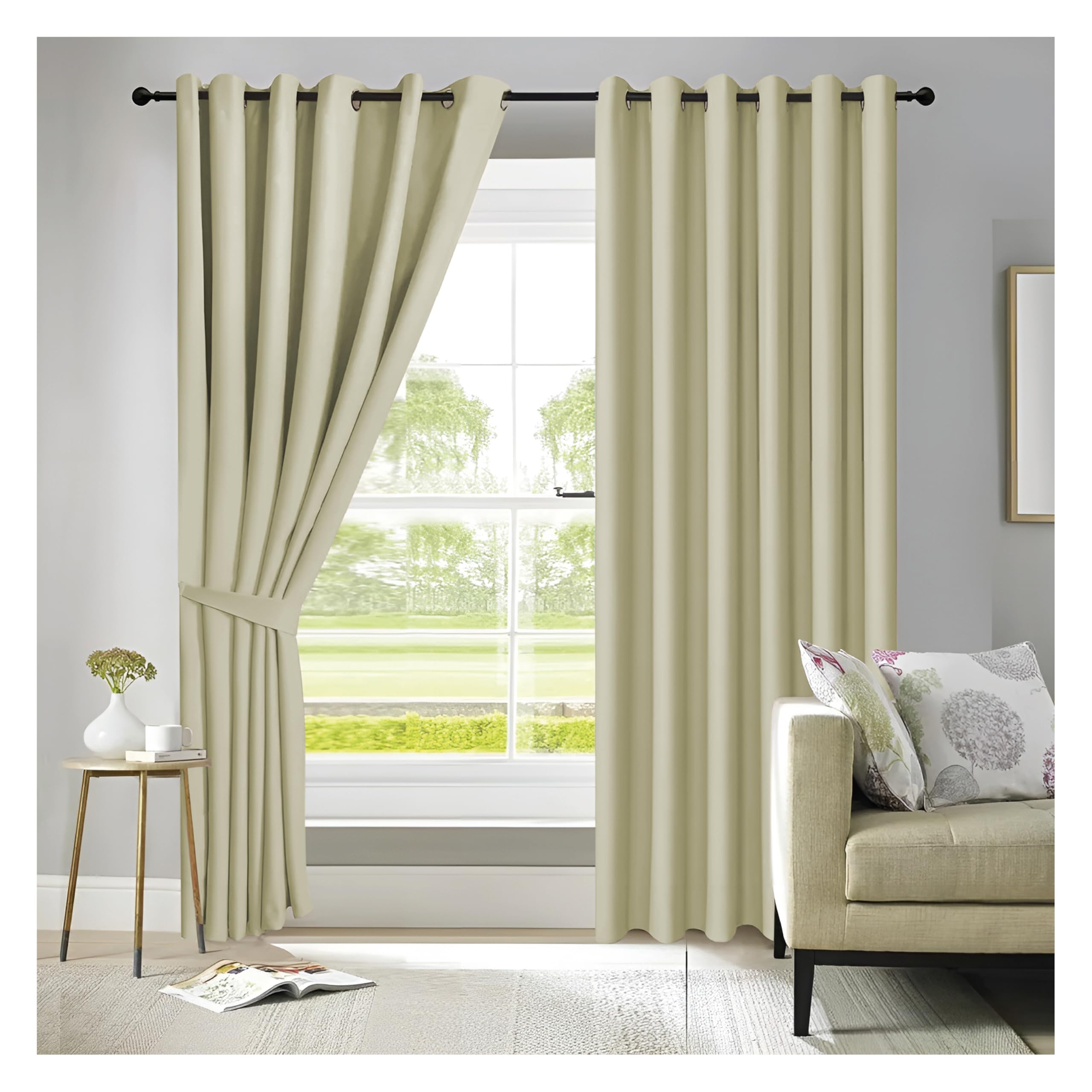 APEX FURNISHINGS Beige Blackout Curtains for Bedroom 108 Inch Drop Thermal Insulated Eyelet Curtains & Drapes for Window Treatment & Living Room, 2 Panels (90x108 Inches)