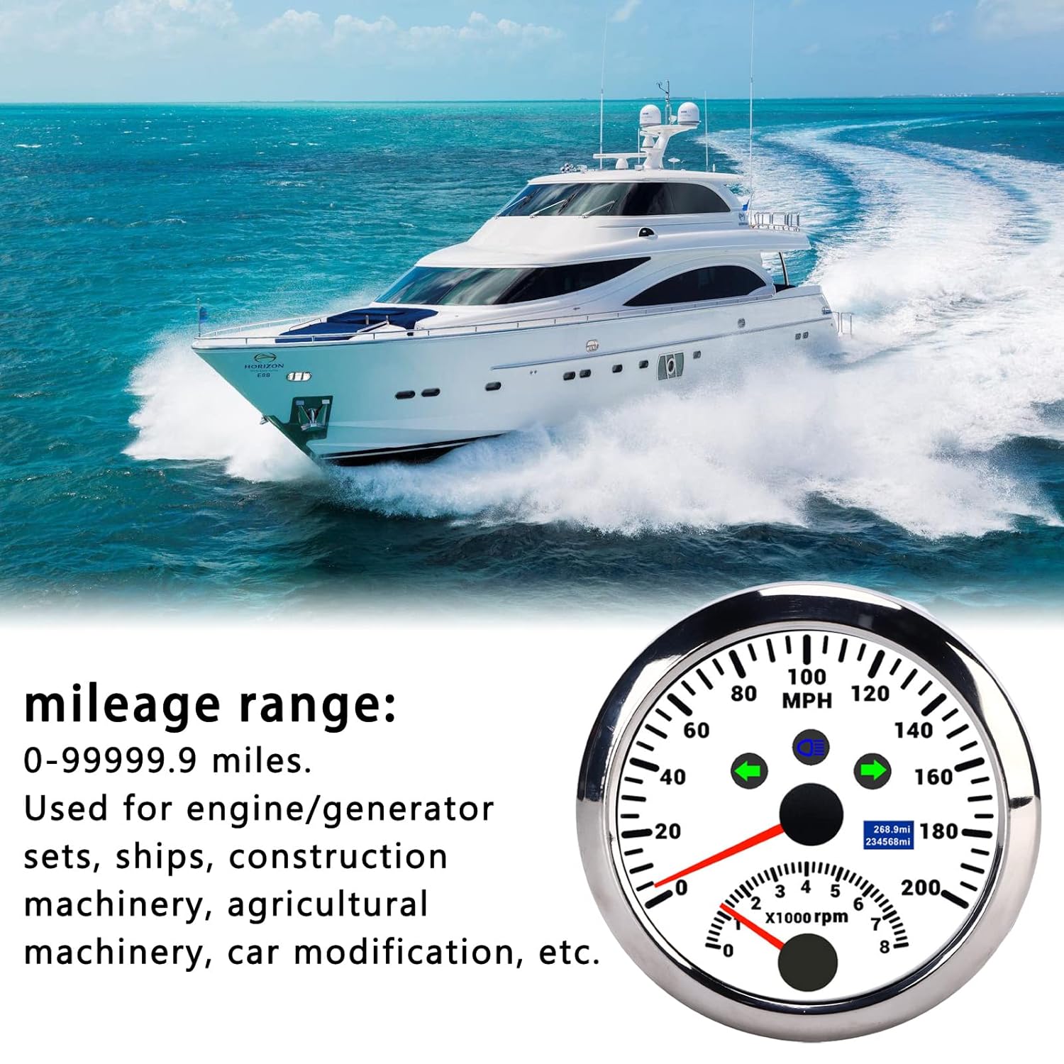 85mm GPS Speedometer and Tachometer Gauge, 0-200MPH Speed, 0-8000rpm RPM with Overspeed Alarm and LCD Backlight - Weatherproof Design, Wide Voltage Range, for Car Boat RV ((White CX8194))