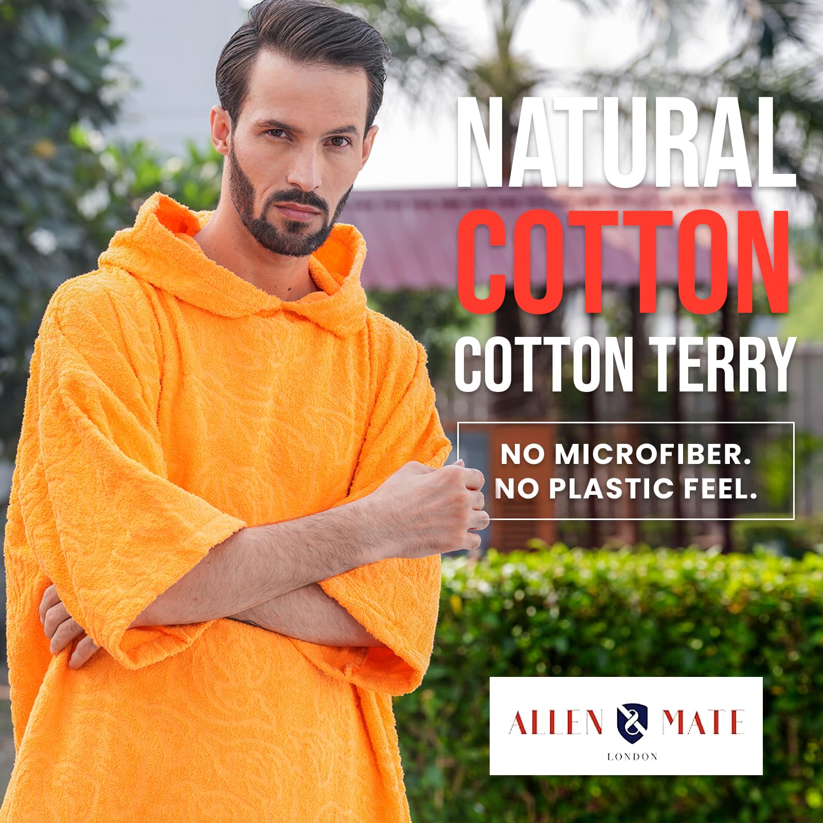 ALLEN & MATE Poncho de Toalla con Capucha para Adultos, 100% algodón de Rizo, Bata cambiadora con Capucha y Bolsillos para Playa, natación