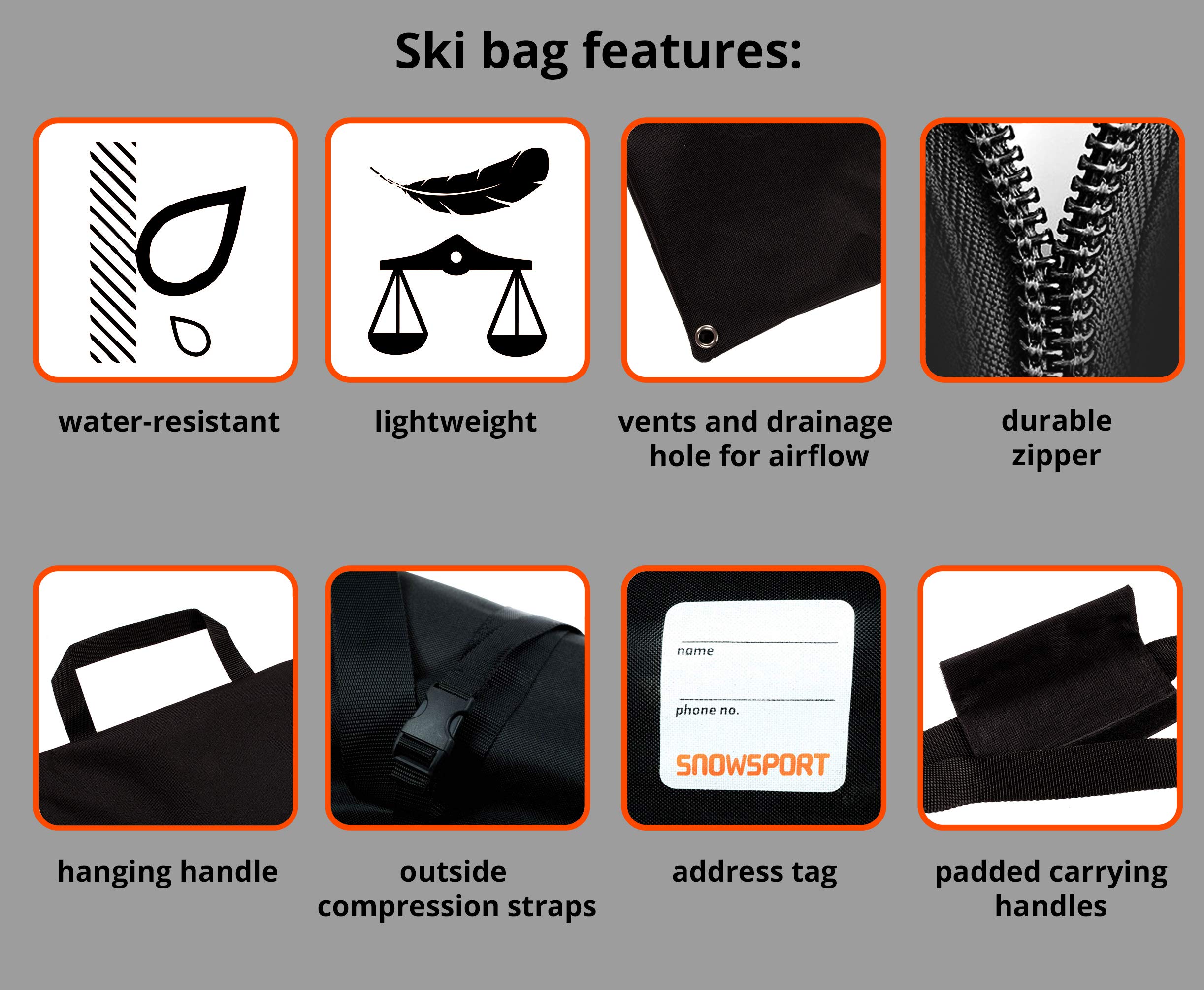 Snowsport - SuperPro - Housse de ski - 5 en 1 - 150, 160, 170 et 180 cm - Avec fonction sac à dos - Pour paire de skis et bâtons de ski