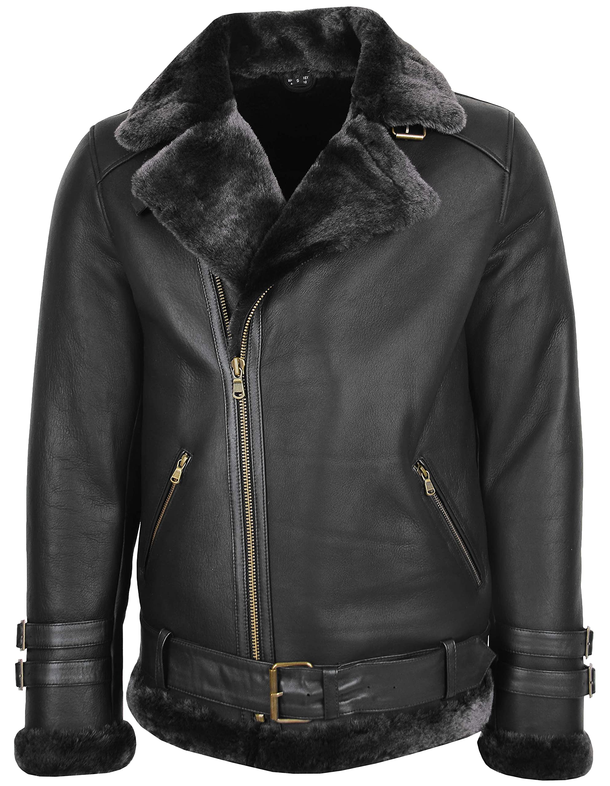 House Of Leather Men's Black Real Sheepskin Aviator Jacket Cross Zip Flying Style Alvin (L)