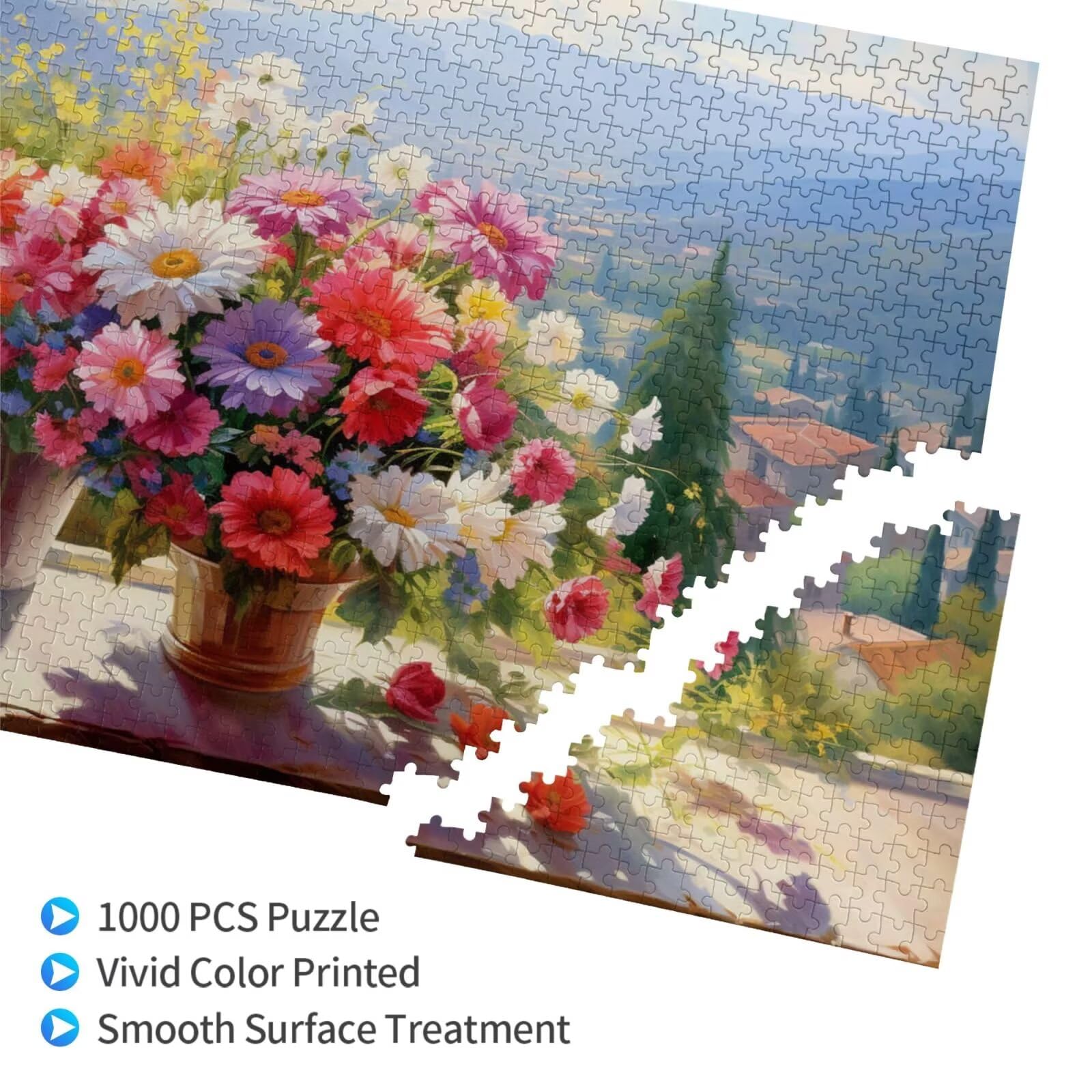 Puzzle 2000 Teile, Puzzle Erwachsene, Holzpuzzle Blume Impossible Jigsaw, Clevere Rätsel, HD Farbe Jigsaw mit Geschenkbox Verpackung for Room Decor, Geschenke für Frauen Fensterbank 100x70cm p-1647