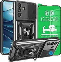 Capinha Capa para Galaxy A56 com Película em Cerâmica 9D - Case Protetora Anti Impacto Armadura Militar com Suporte de Anel Magnético - FD Acessórios. (Preto)