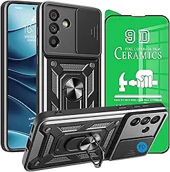 Capinha Capa para Galaxy A56 com Película em Cerâmica 9D - Case Protetora Anti Impacto Armadura Militar com Suporte de Anel Magnético - FD Acessórios. (Preto)