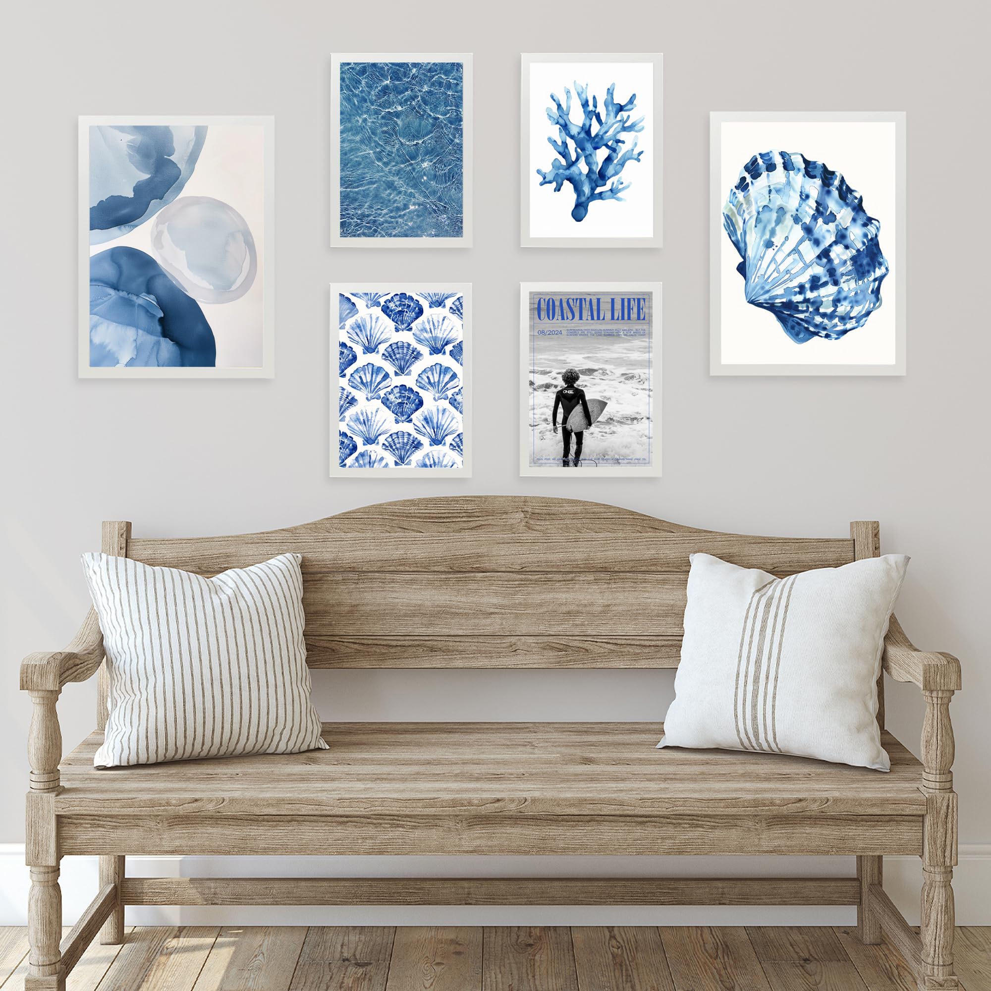 Nacnic Set di 6 quadri Blu navy, mare ed estate illustrazioni di design per decorare le pareti di casa A3 e A4 Cornice bianca