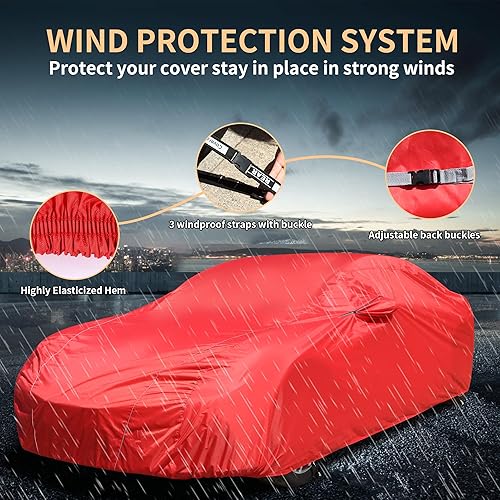 Miniatura 7 de Coverado Funda impermeable para automóvil para todo tipo de clima, fundas para automóviles al aire libre con bolsillo para espejo con cremallera,