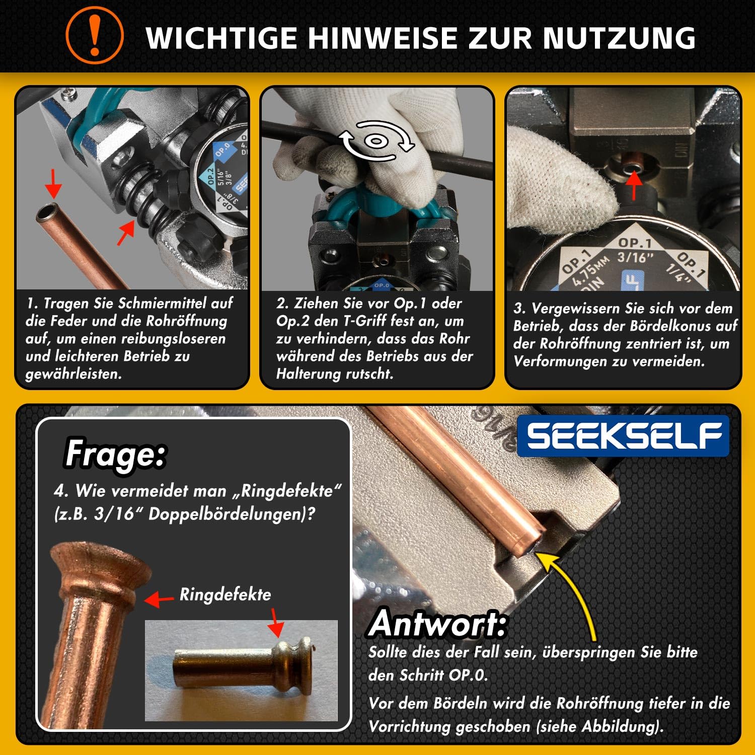 Professional Bremsleitungs-Bördel-Werkzeugsatz für 45-Grad-Einzel-, Doppel- und Bubble-Bördel, 3/16", 1/4", 5/16", 3/8" und 4,75 mm Stahl-Kupfer-Metallschlauch, schwarz