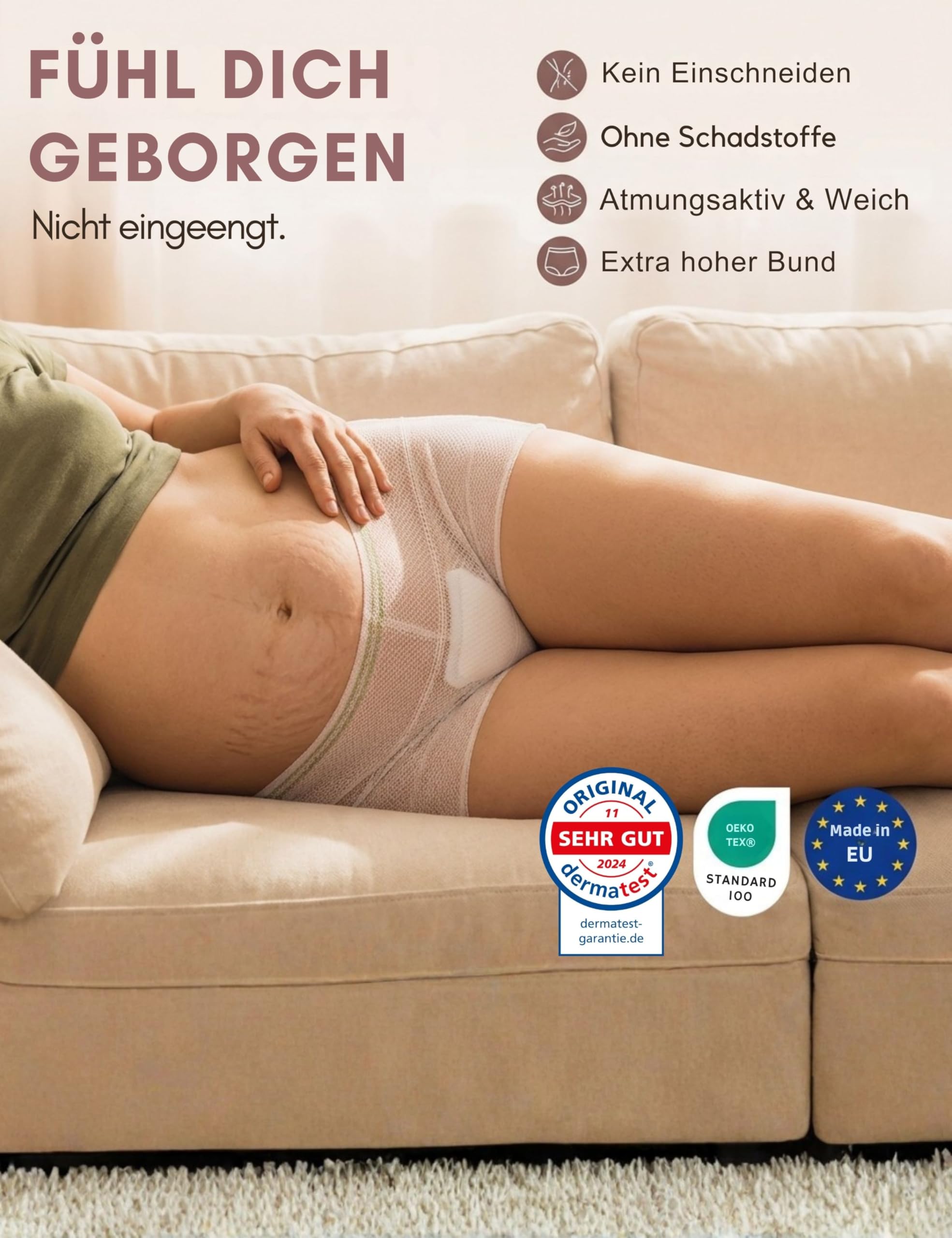 Mrs. Mum Wochenbett Unterwäsche I DERMATEST: SEHR GUT I Made in EU I Öko-Tex I 8er Set Wöchnerinnen Slips zur Fixierung von Wochenbett Binden nach Geburt I Netzhosen Wochenbett, Schwangerschaft