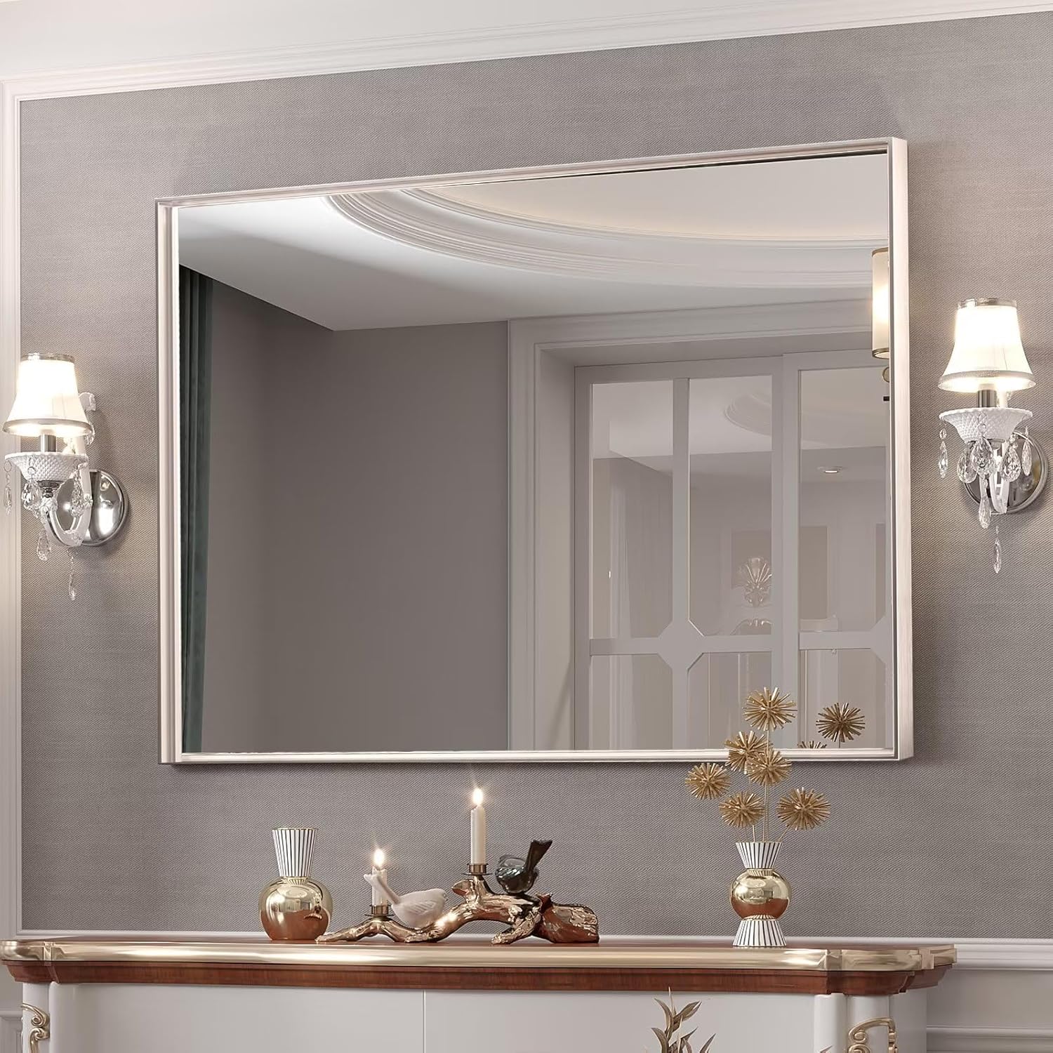 Wanzvisk Brushed Nickel Framed Mirrors for Bathroom,48 x 36